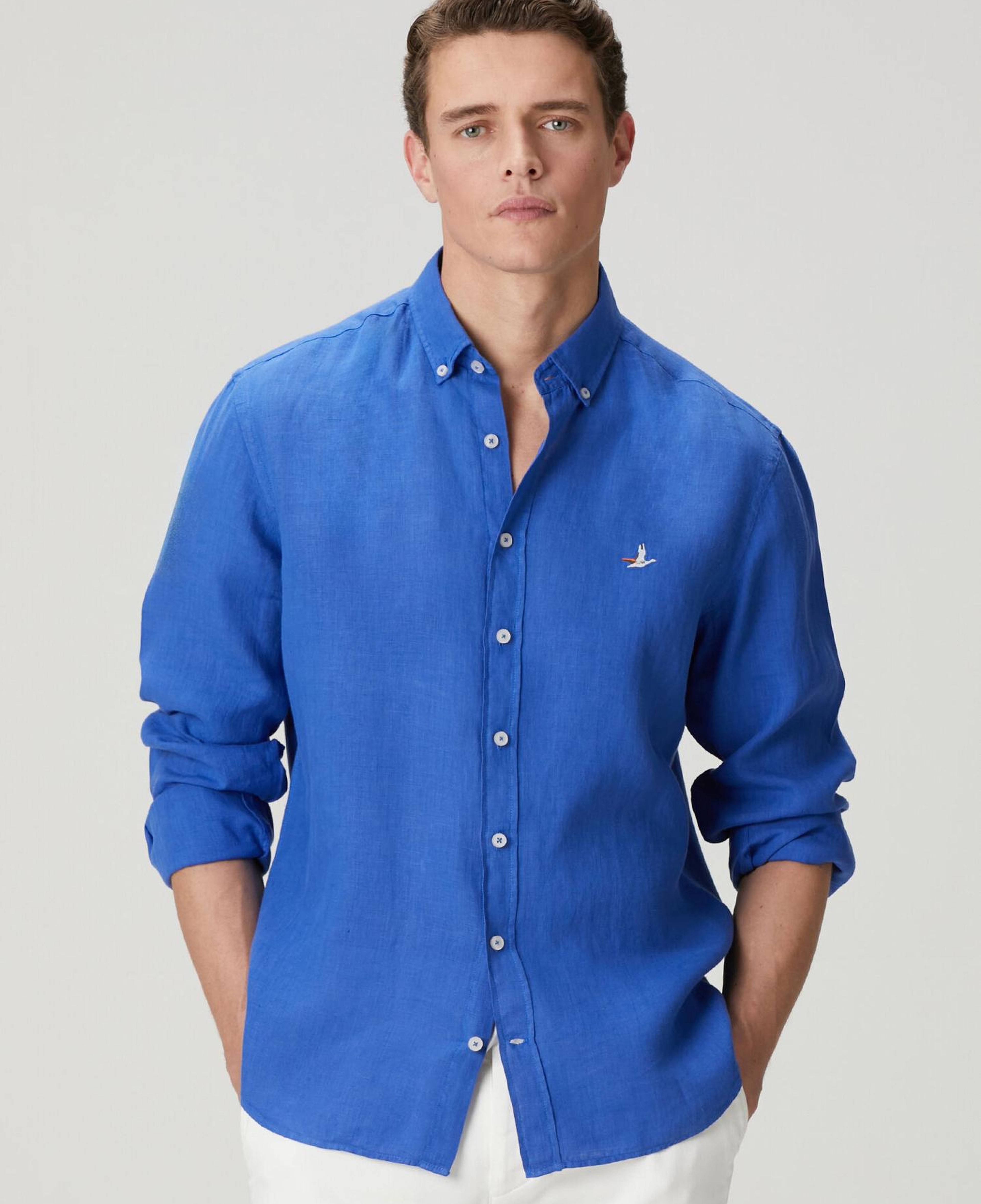 Beymen Club Erkek Comfort Fit Kobalt Keten Gömlek