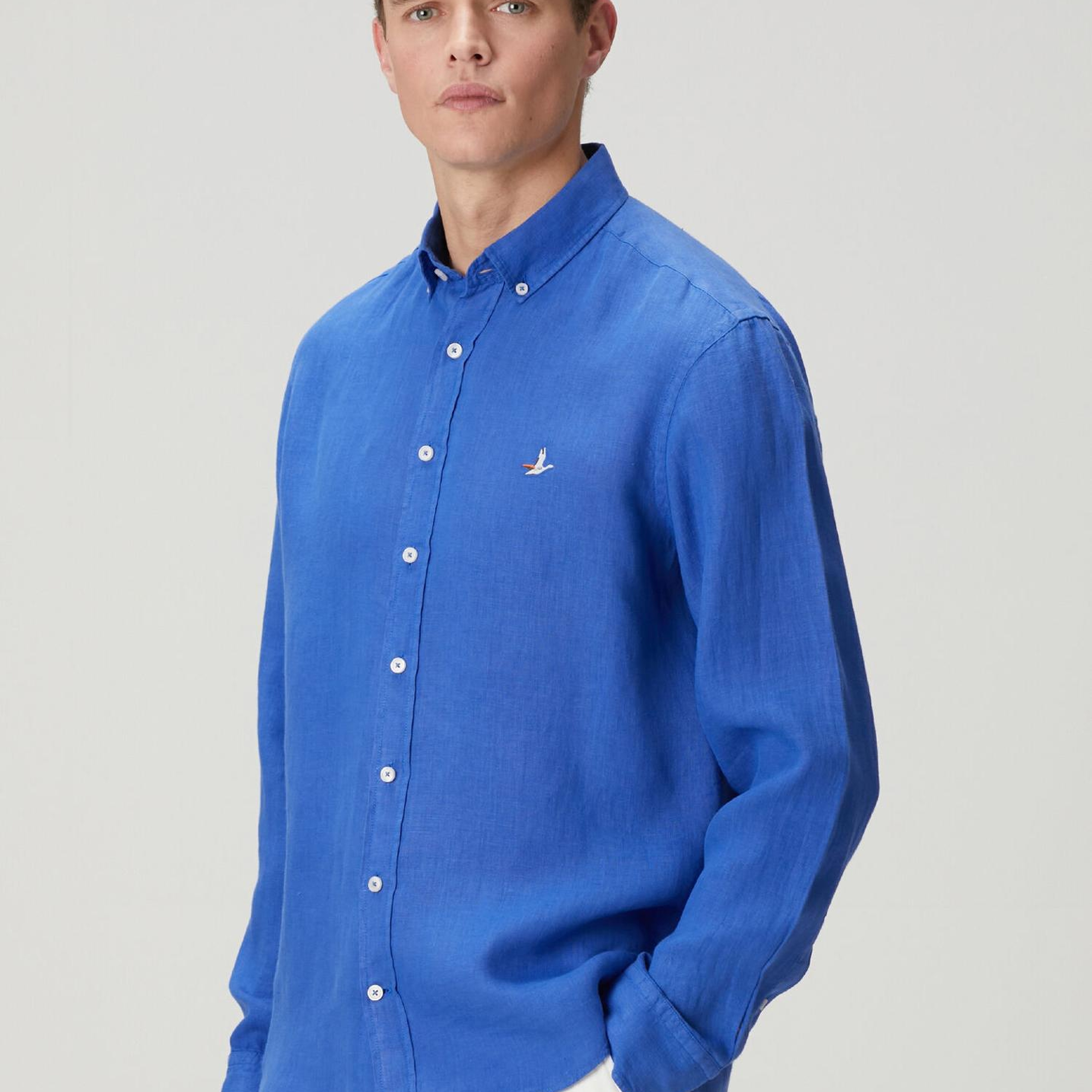 Beymen Club Erkek Comfort Fit Kobalt Keten Gömlek