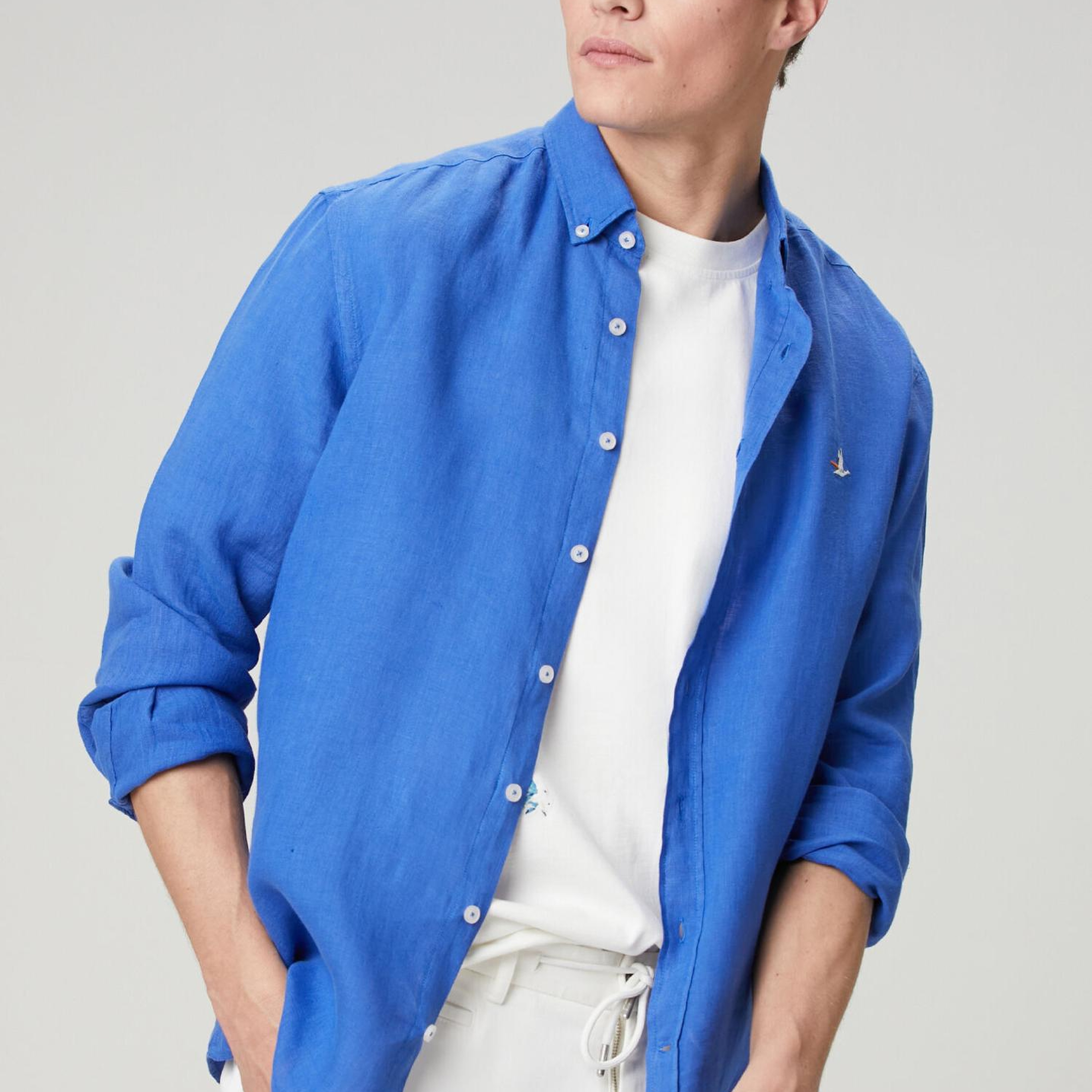 Beymen Club Erkek Comfort Fit Kobalt Keten Gömlek