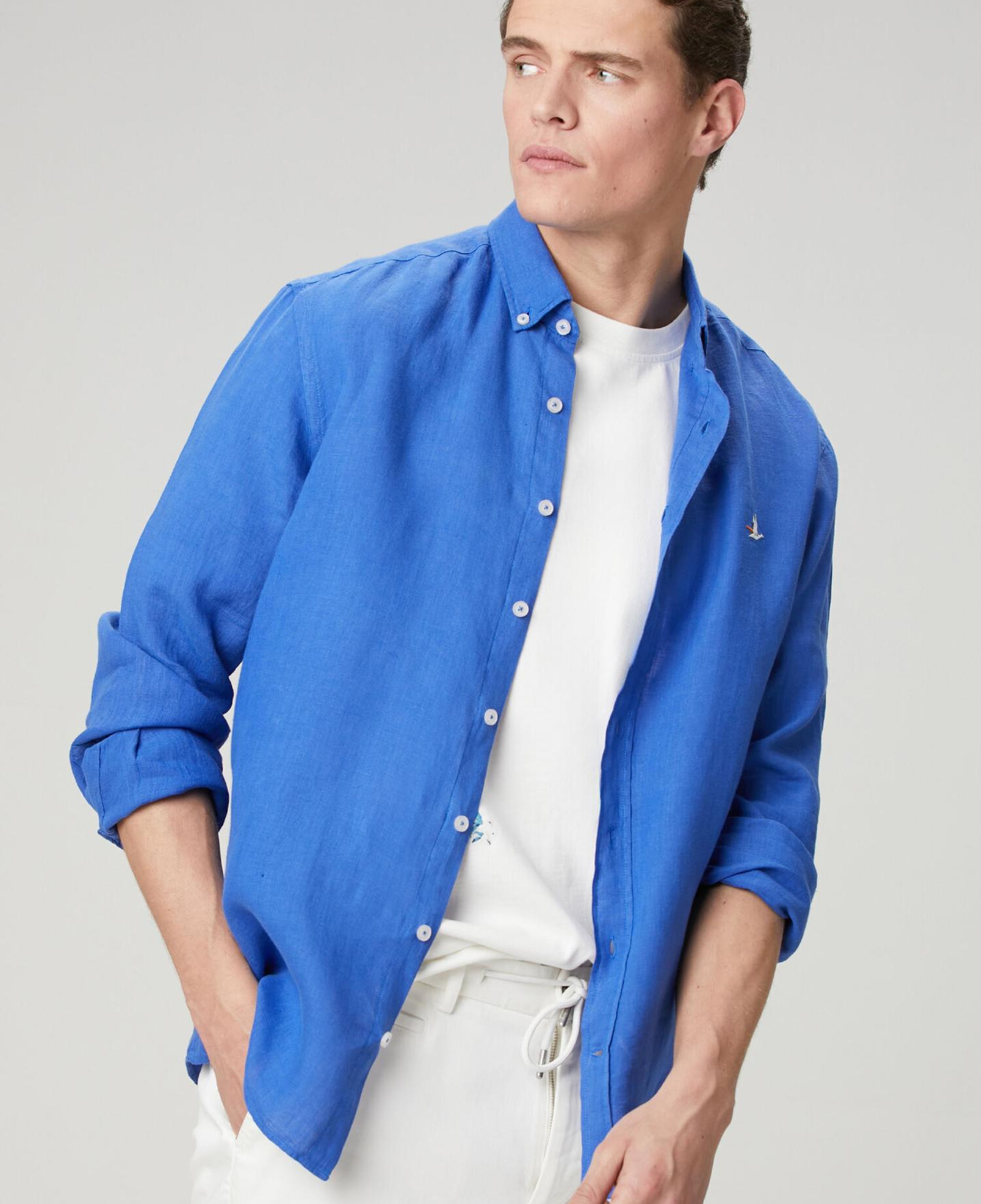 Beymen Club Erkek Comfort Fit Kobalt Keten Gömlek