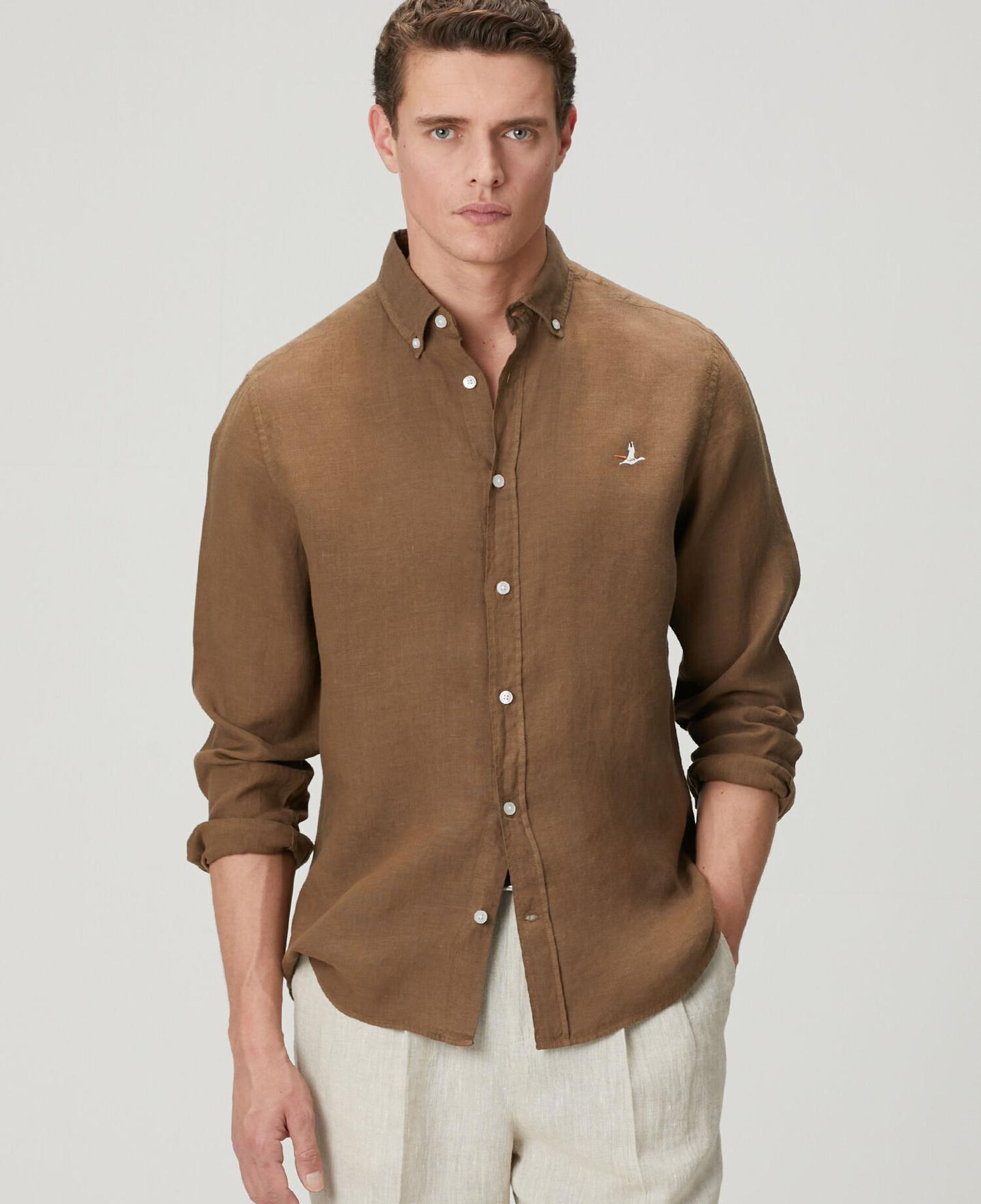 Beymen Club Erkek Comfort Fit Kahverengi Keten Gömlek
