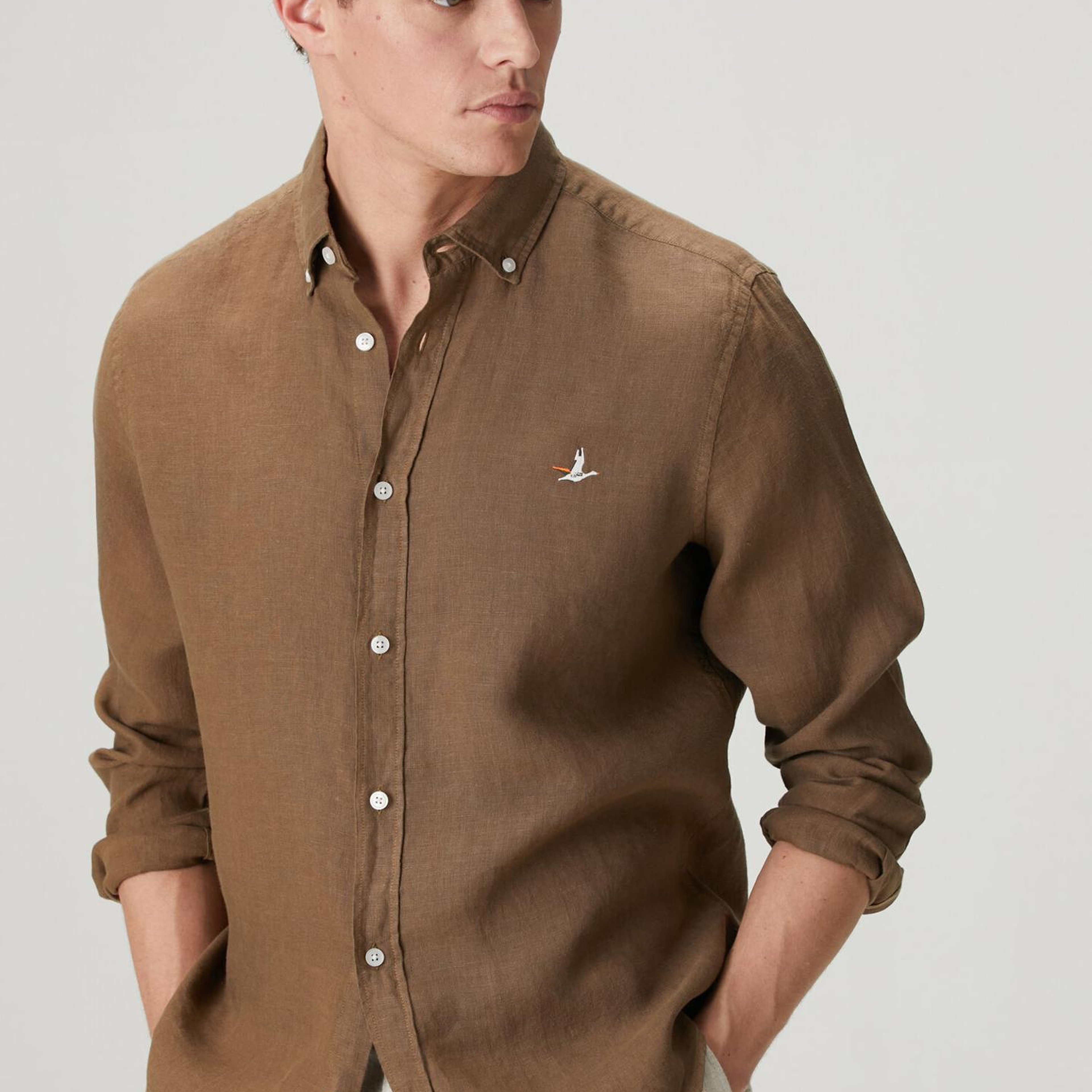 Beymen Club Erkek Comfort Fit Kahverengi Keten Gömlek