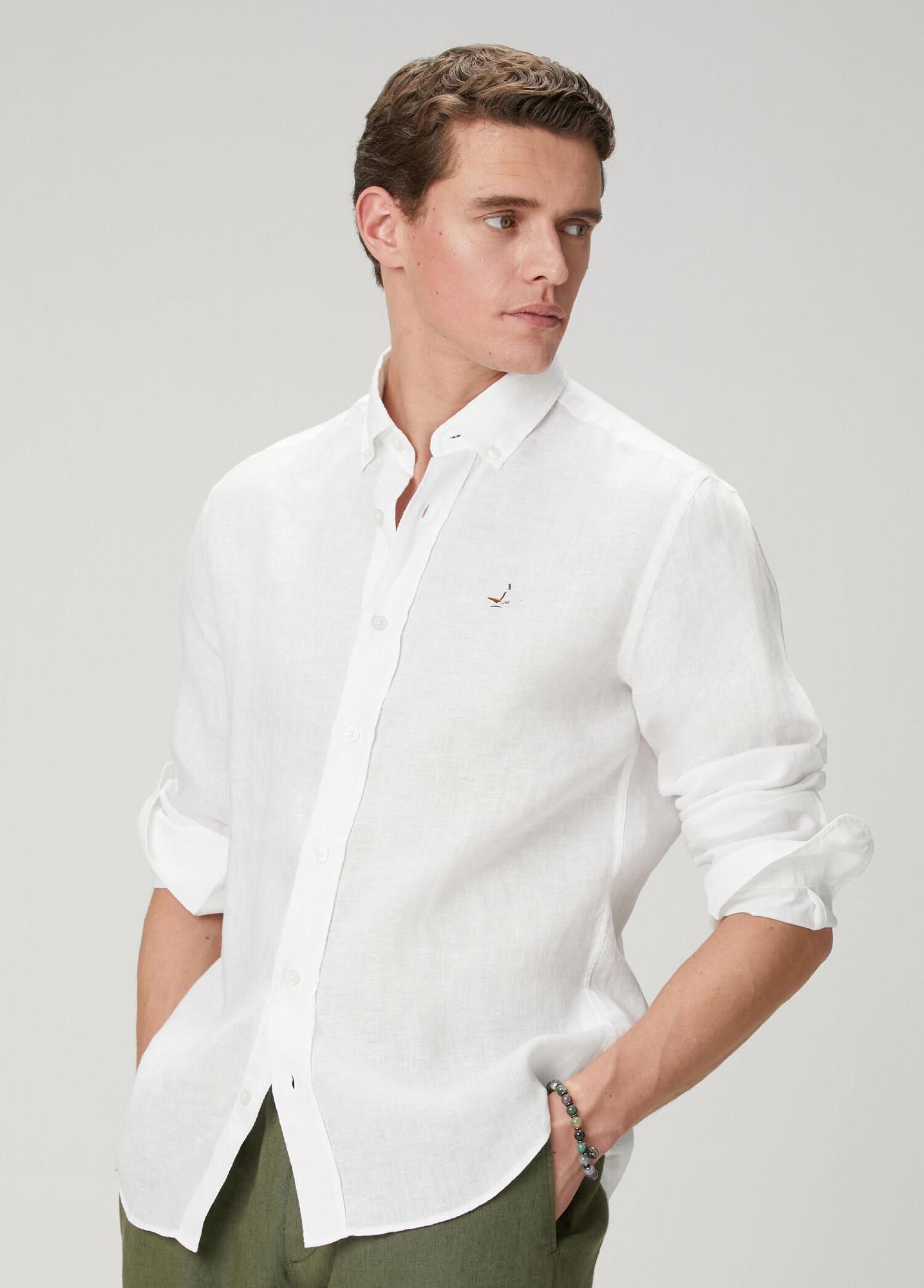 Beymen Club Erkek Comfort Fit Beyaz Keten Gömlek