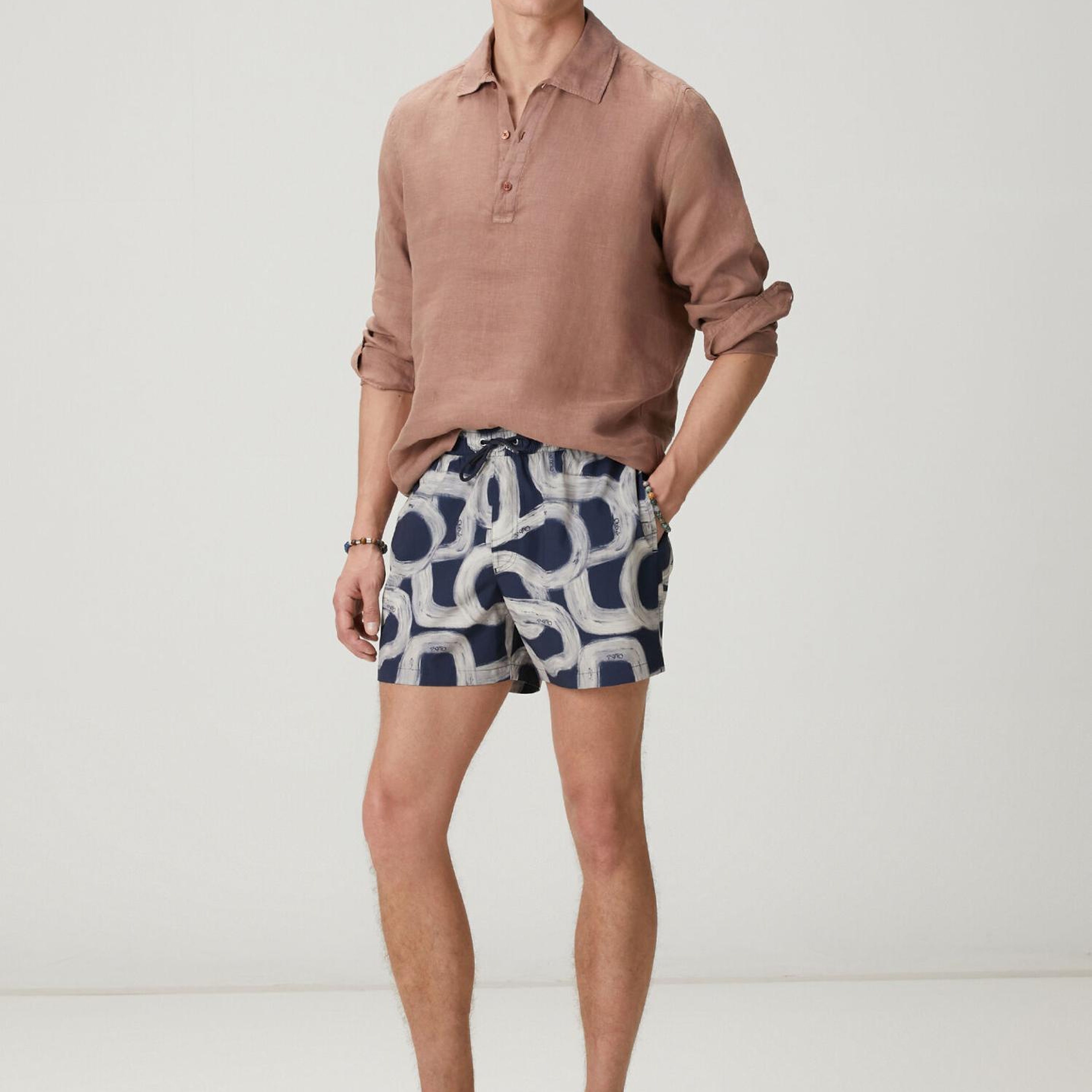 Beymen Club Erkek Lacivert Desenli Kısa Mayo