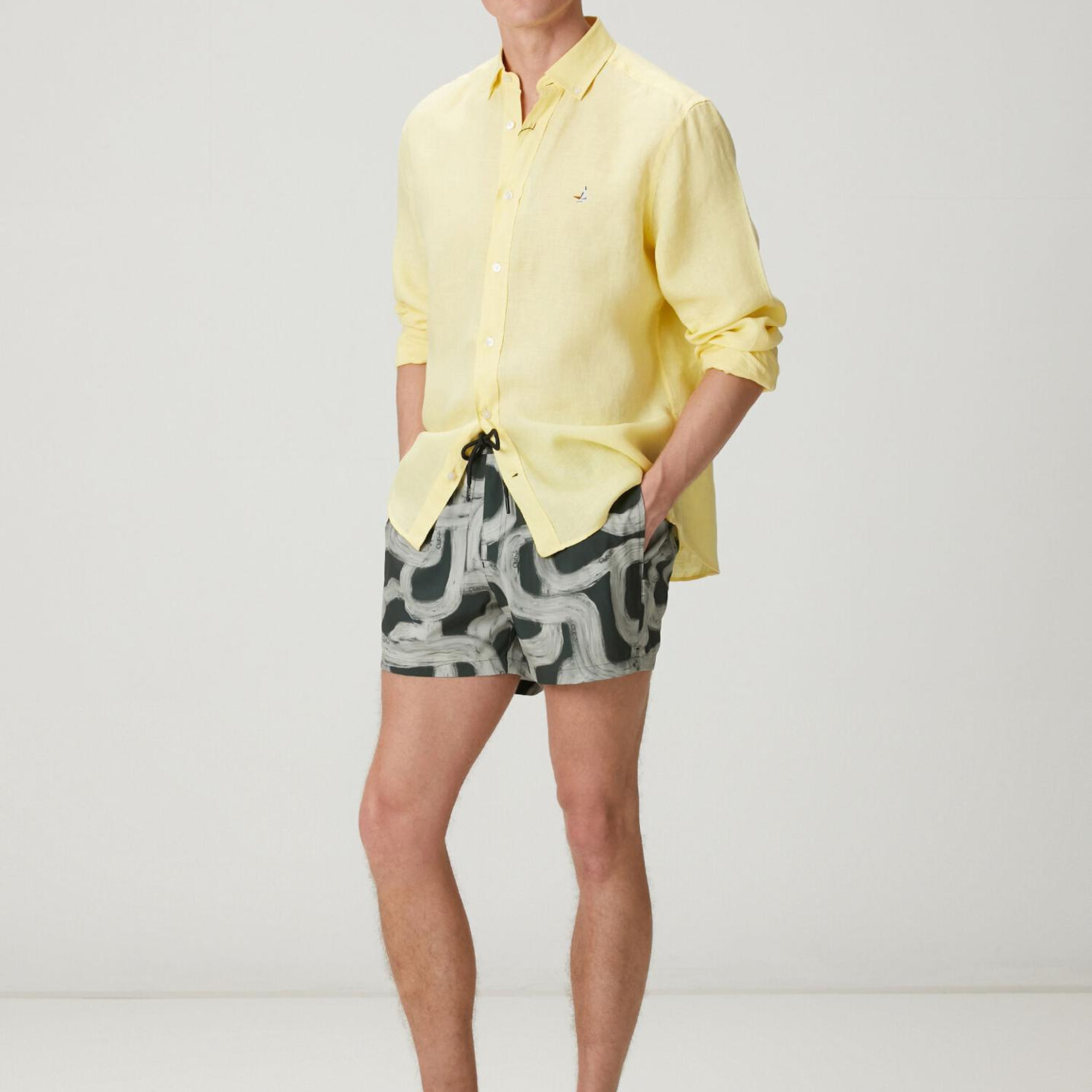 Beymen Club Erkek Antrasit Beli Kordonlu Desenli Kısa Mayo