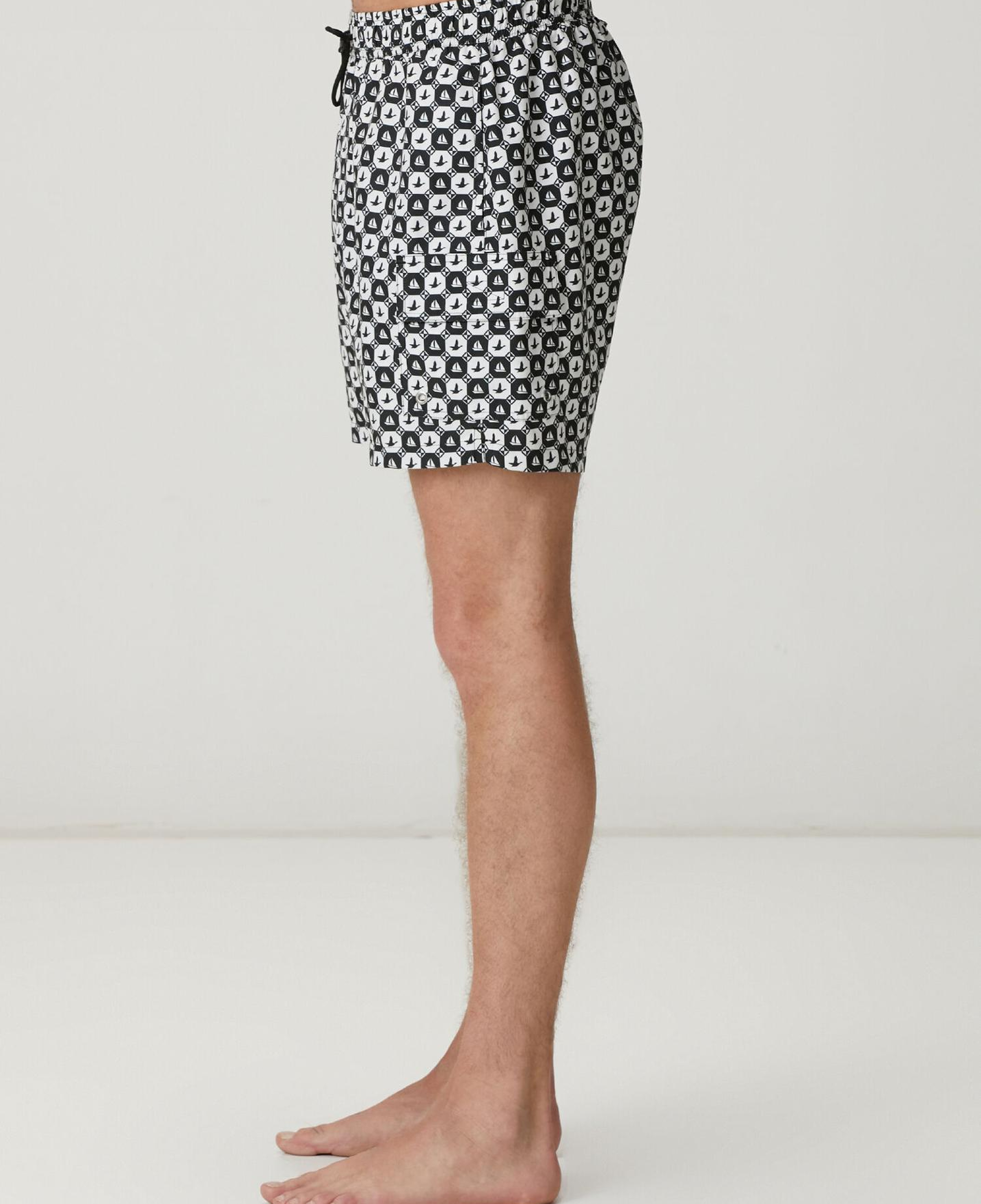 Beymen Club Erkek Siyah Beyaz Yelken Dama Desenli Uzun Mayo