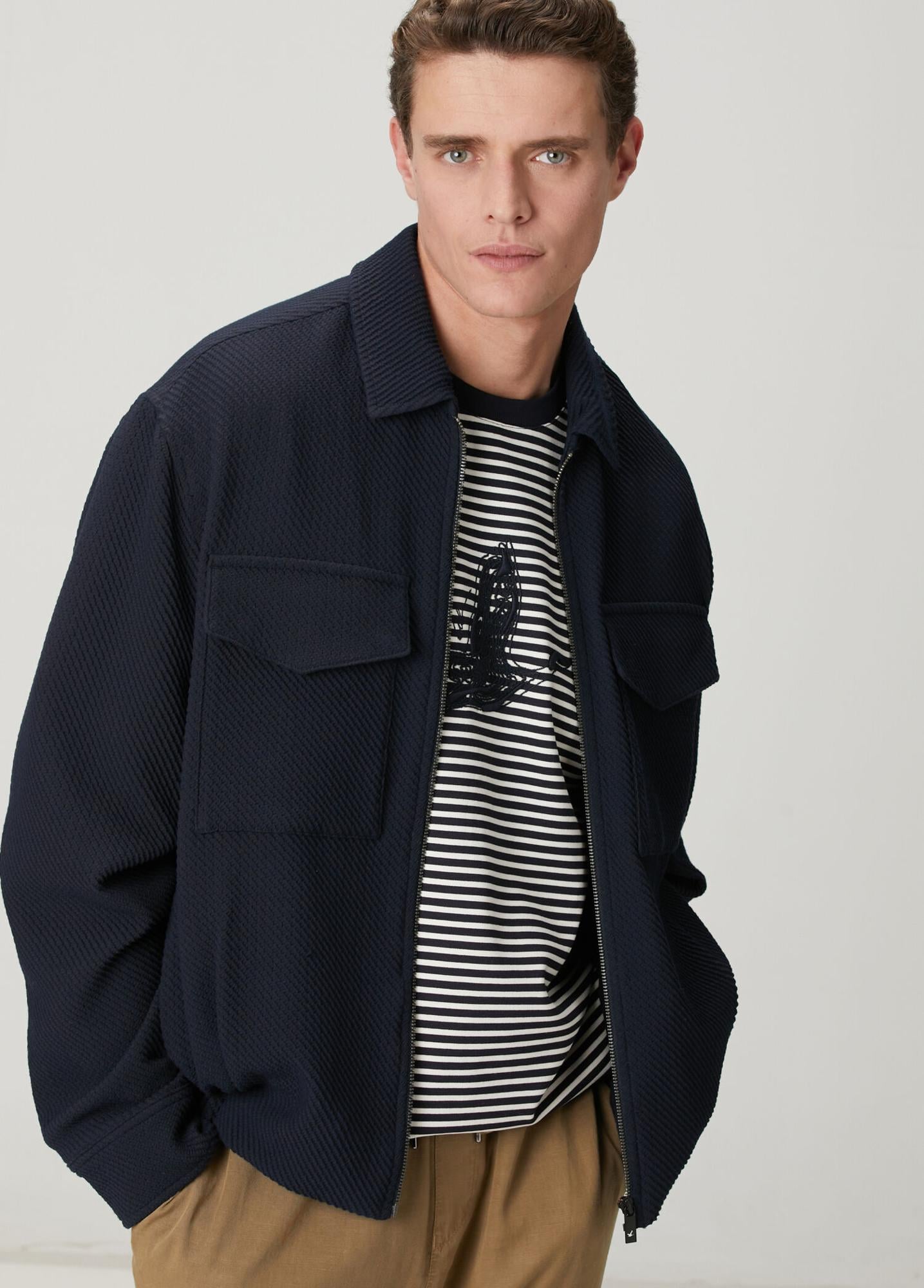 Beymen Club Erkek Lacivert Diyagonal Desenli Örme Ceket