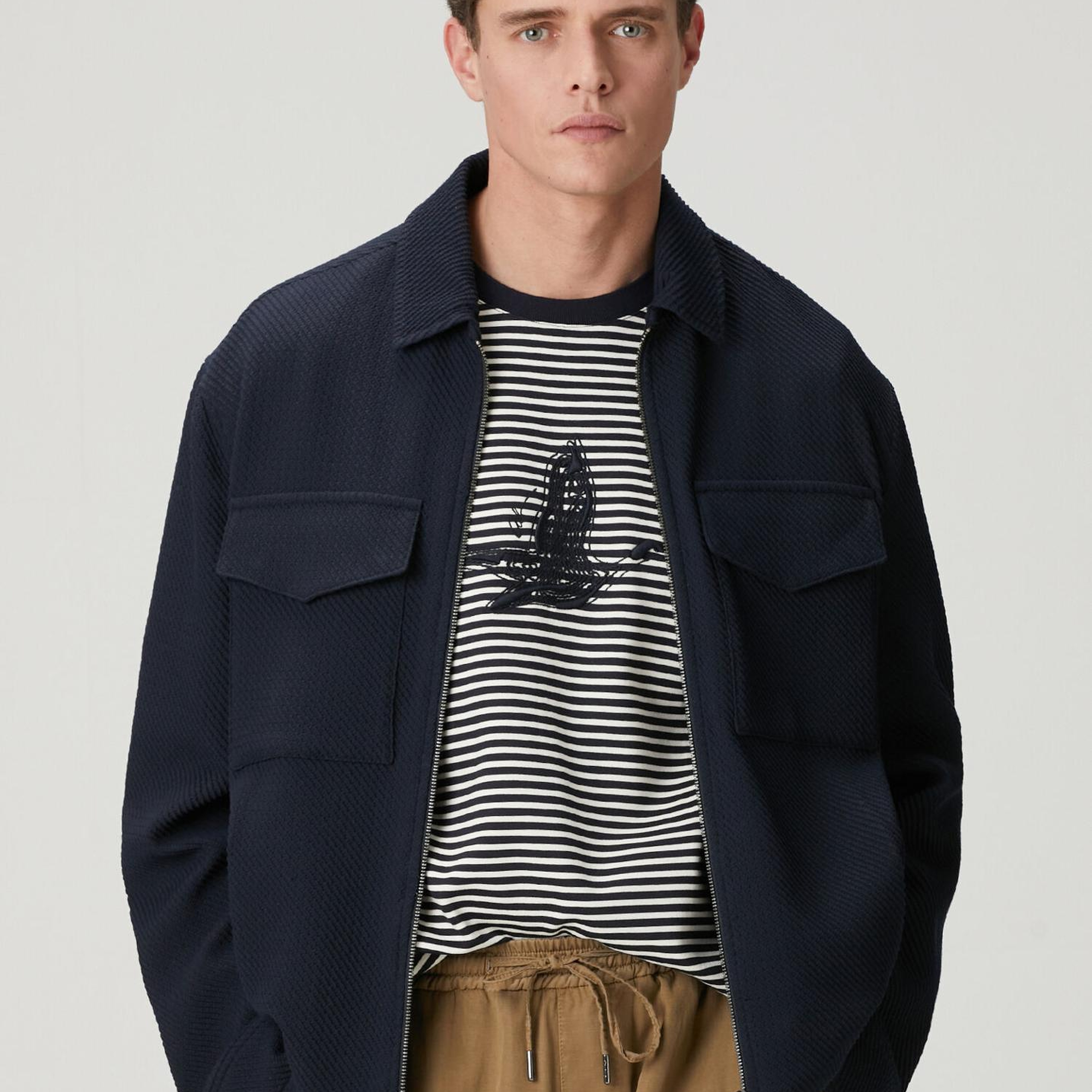 Beymen Club Erkek Lacivert Diyagonal Desenli Örme Ceket