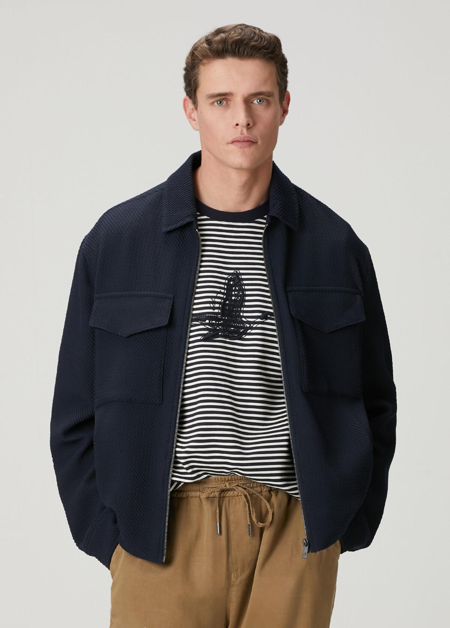 Beymen Club Erkek Lacivert Diyagonal Desenli Örme Ceket