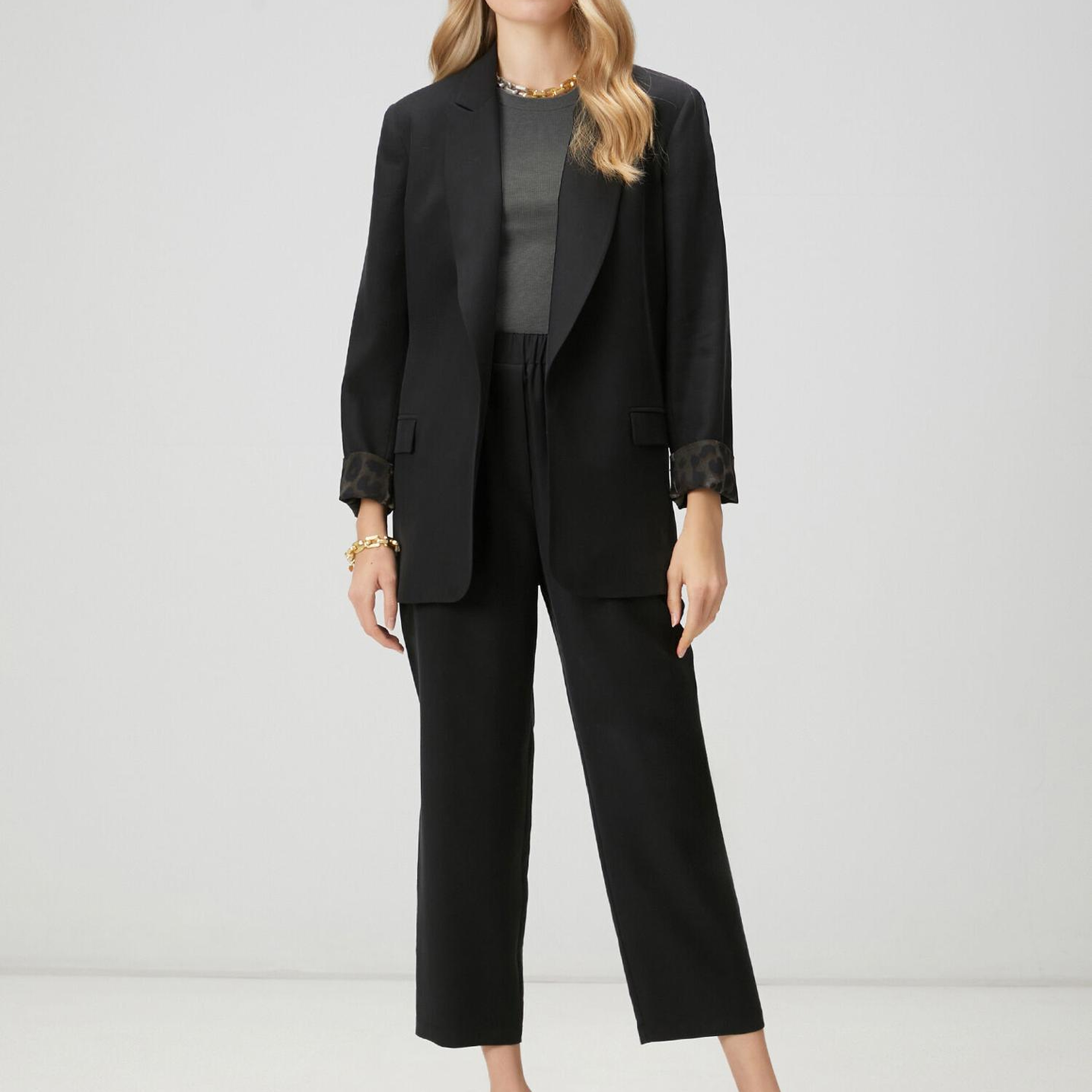 Beymen Club Kadın Siyah Kol Ucu Leopar Desenli Blazer