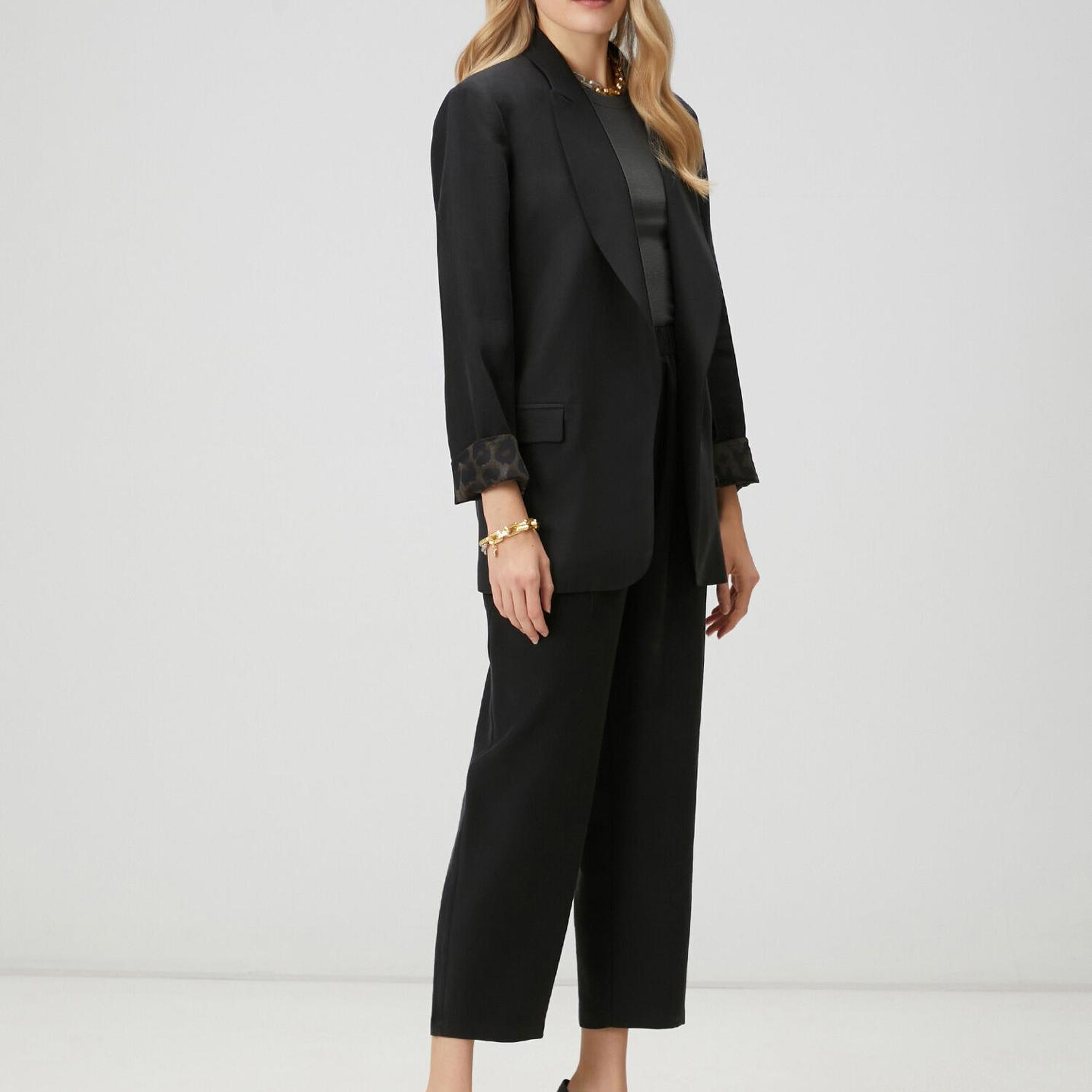 Beymen Club Kadın Siyah Kol Ucu Leopar Desenli Blazer