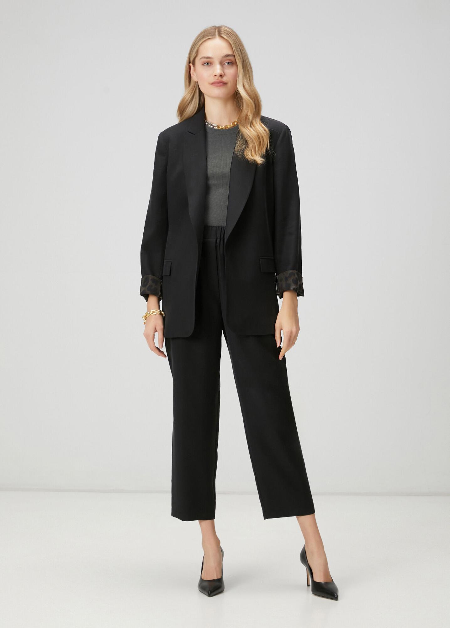 Beymen Club Kadın Siyah Kol Ucu Leopar Desenli Blazer