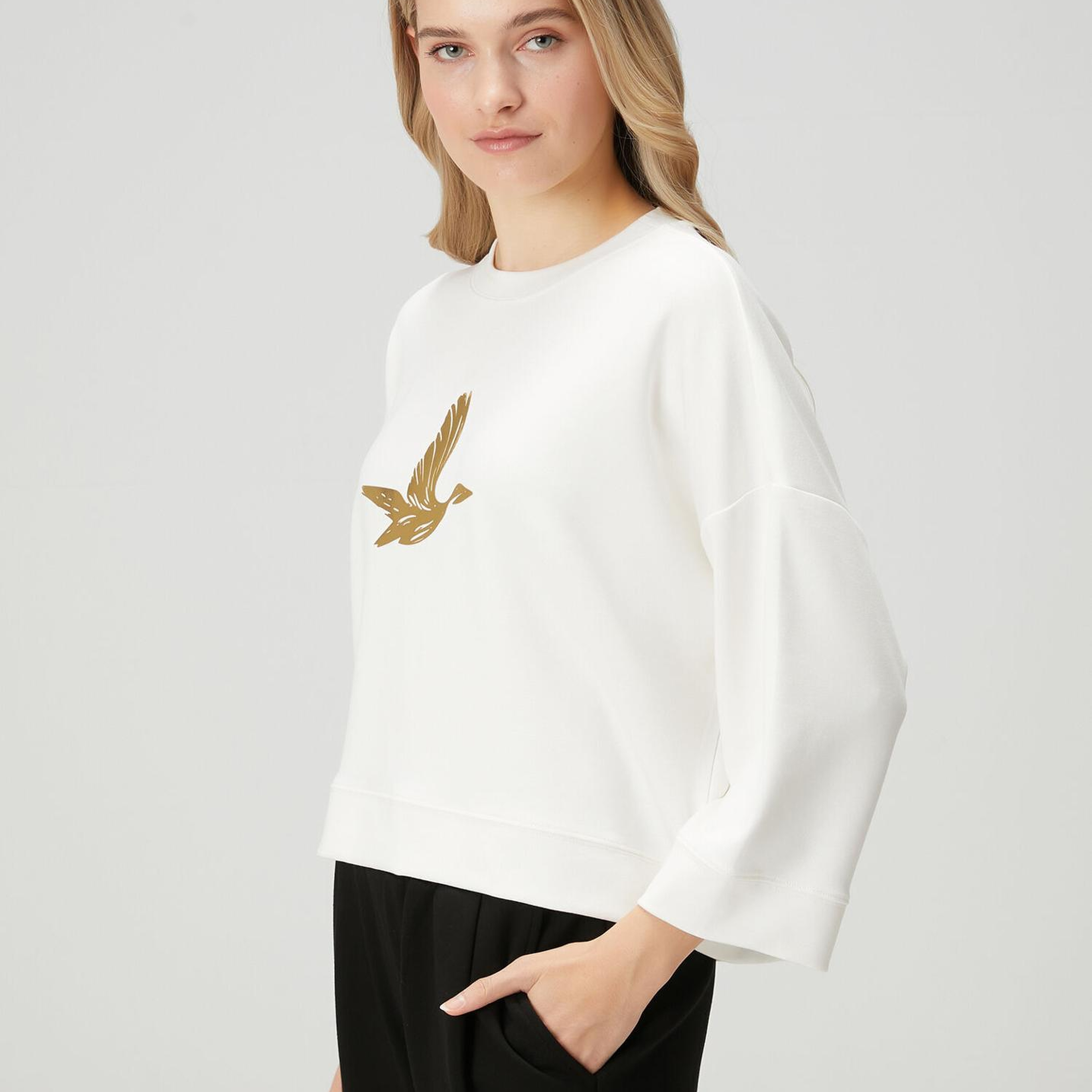 Beymen Club Kadın Kırık Beyaz Gold Logolu Sweatshirt