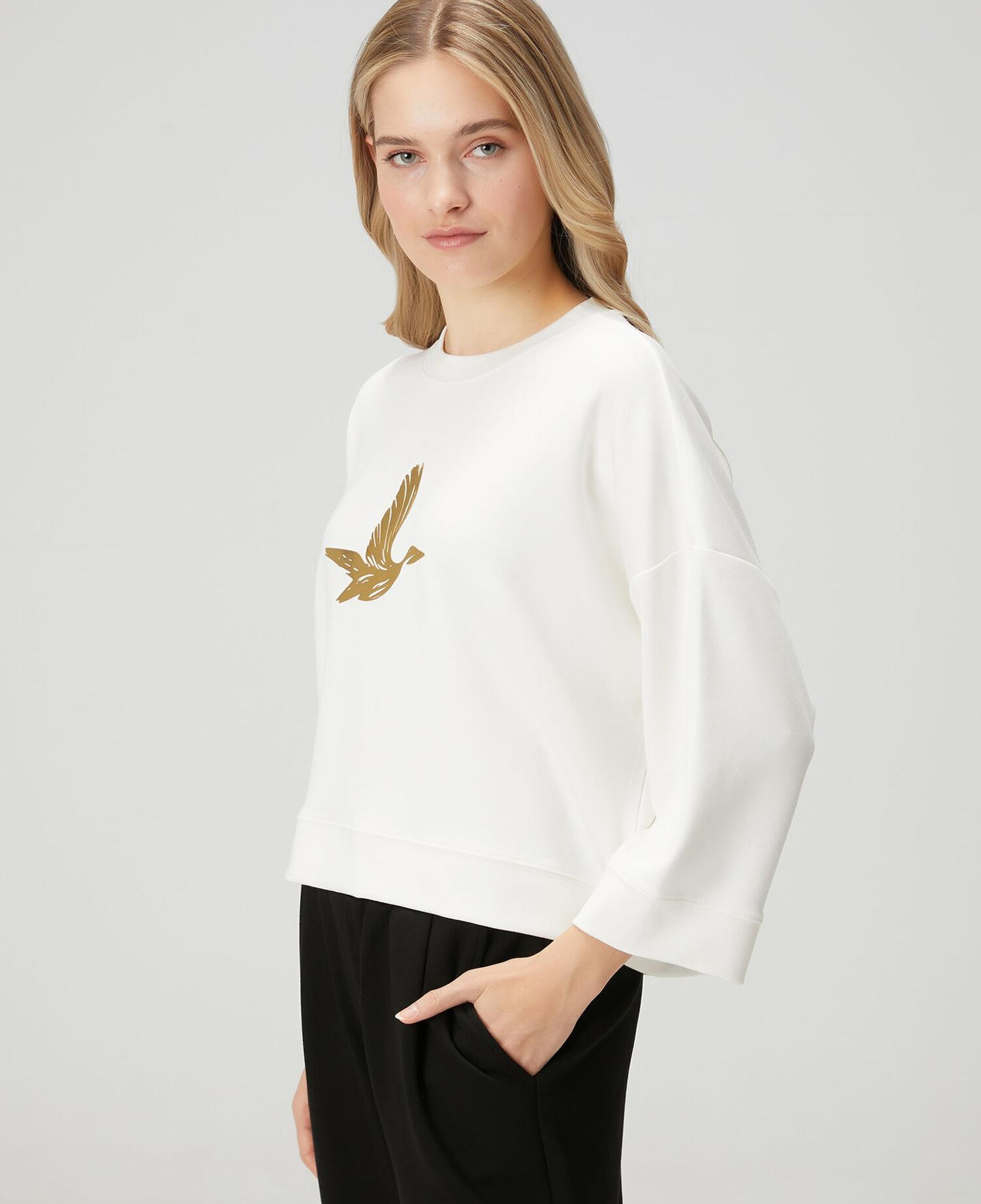 Beymen Club Kadın Kırık Beyaz Gold Logolu Sweatshirt