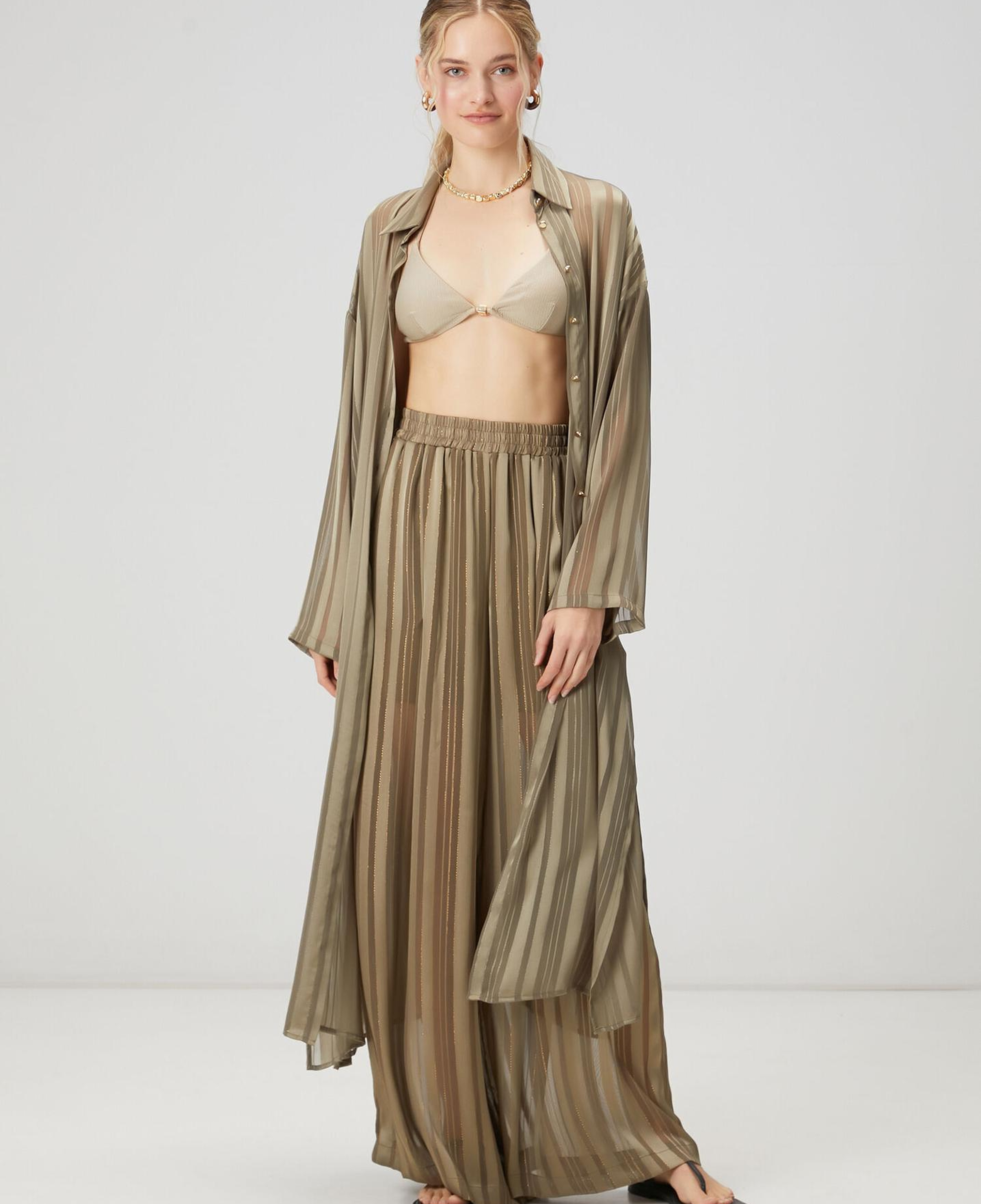 Beymen Club Kadın Haki Çizgili Transparan Palazzo Pantolon