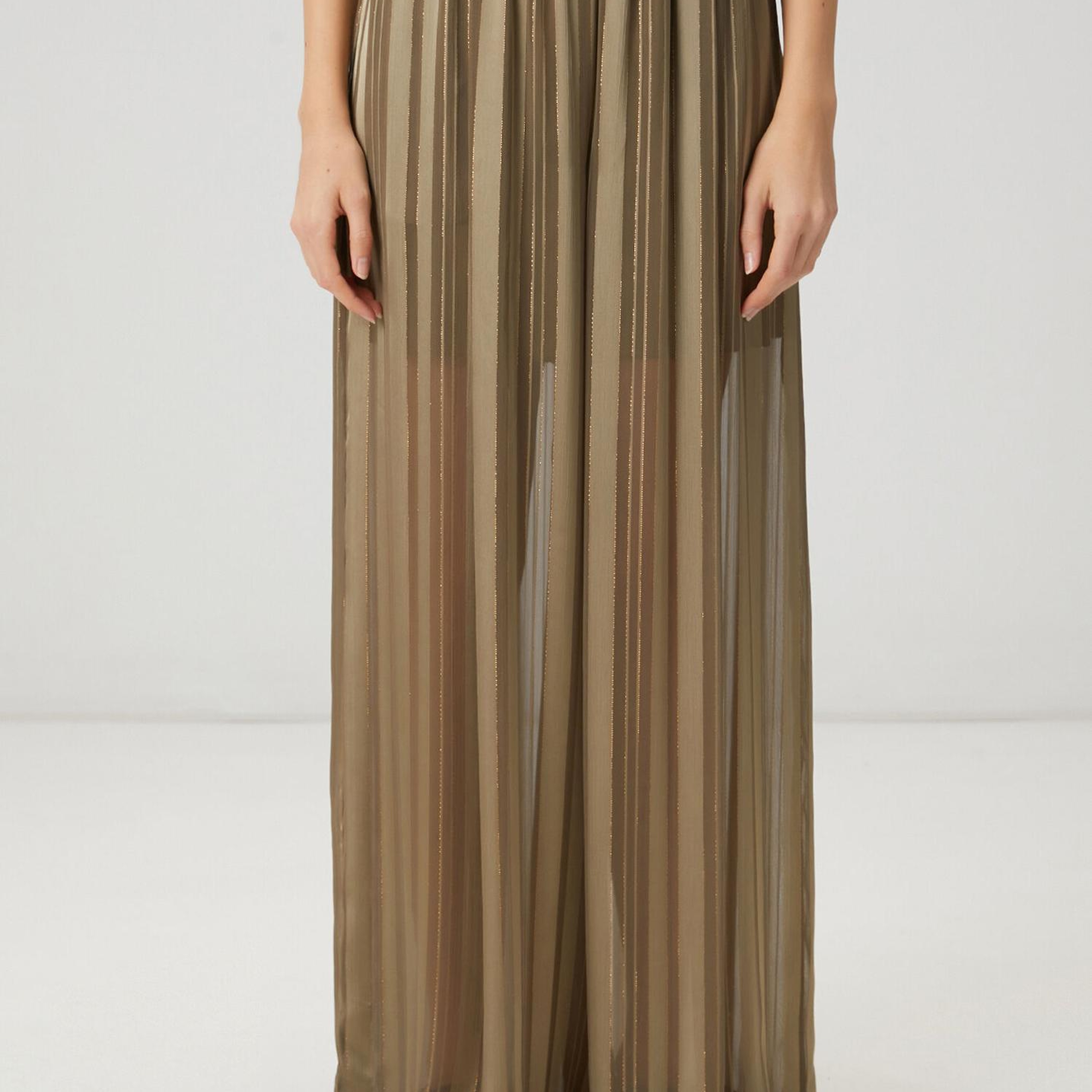 Beymen Club Kadın Haki Çizgili Transparan Palazzo Pantolon