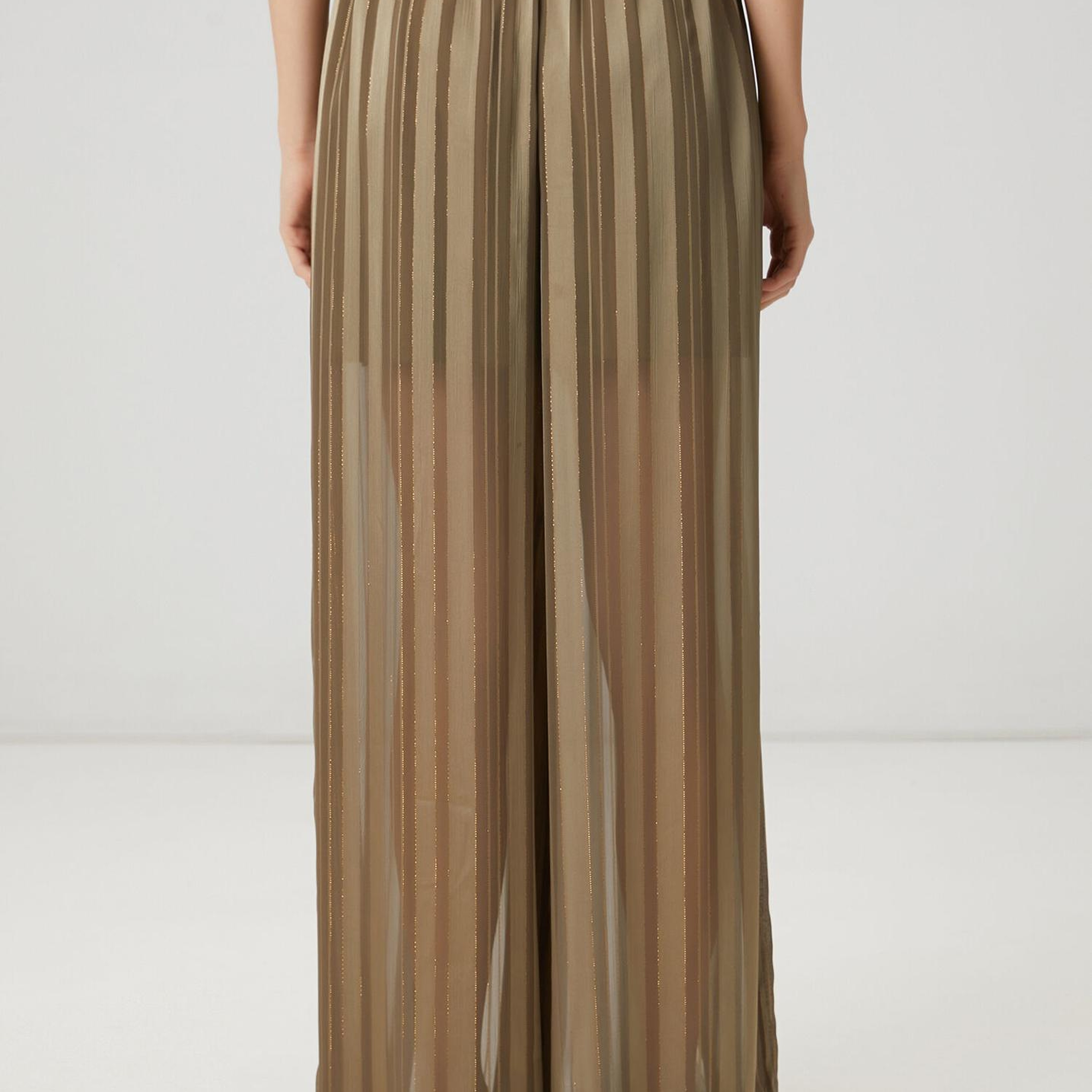 Beymen Club Kadın Haki Çizgili Transparan Palazzo Pantolon