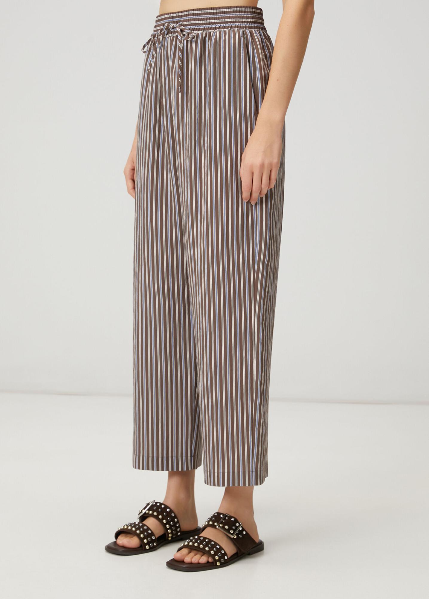 Beymen Club Kadın Kahverengi Çizgili Bol Paça Pantolon