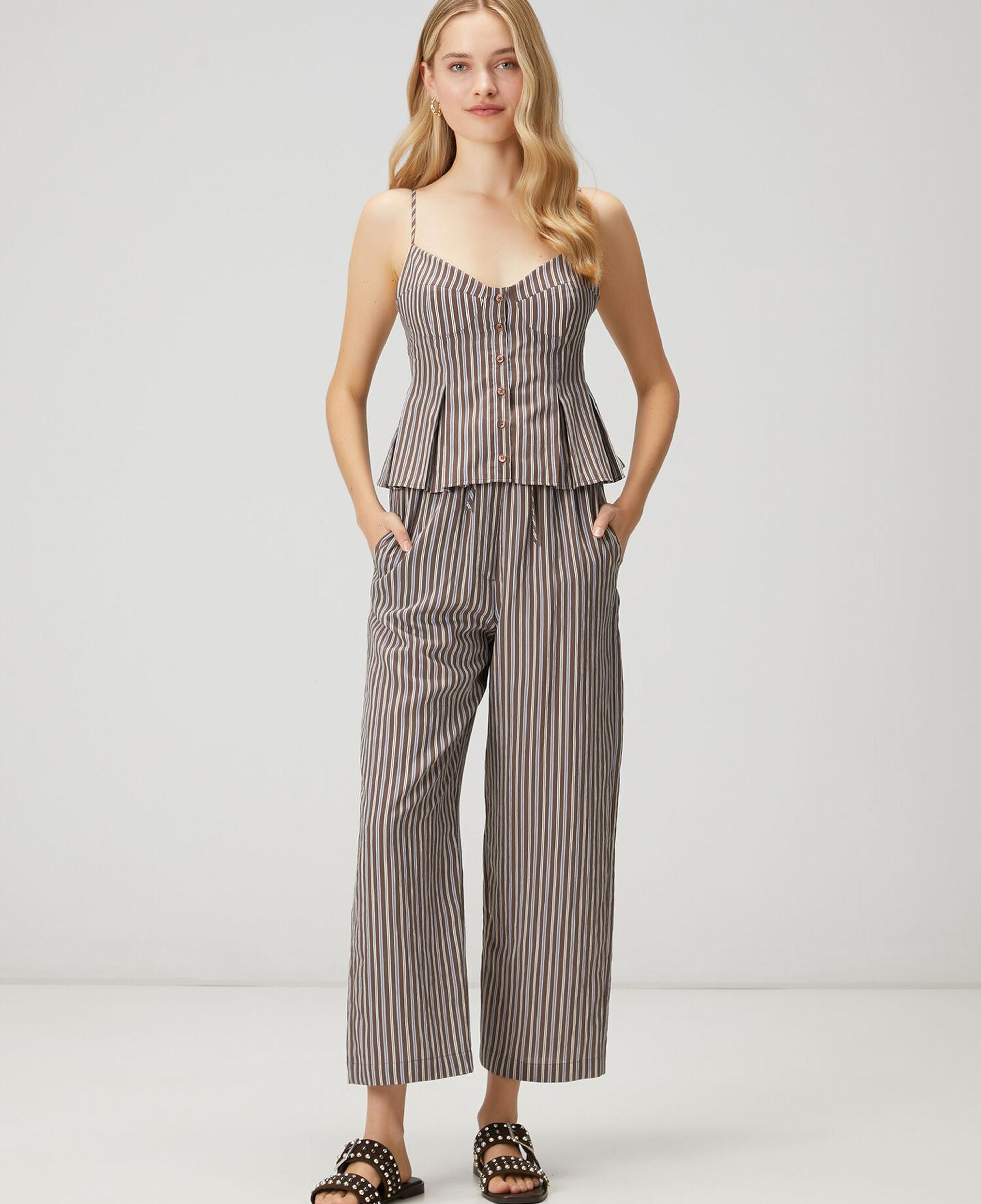 Beymen Club Kadın Kahverengi Çizgili Bol Paça Pantolon