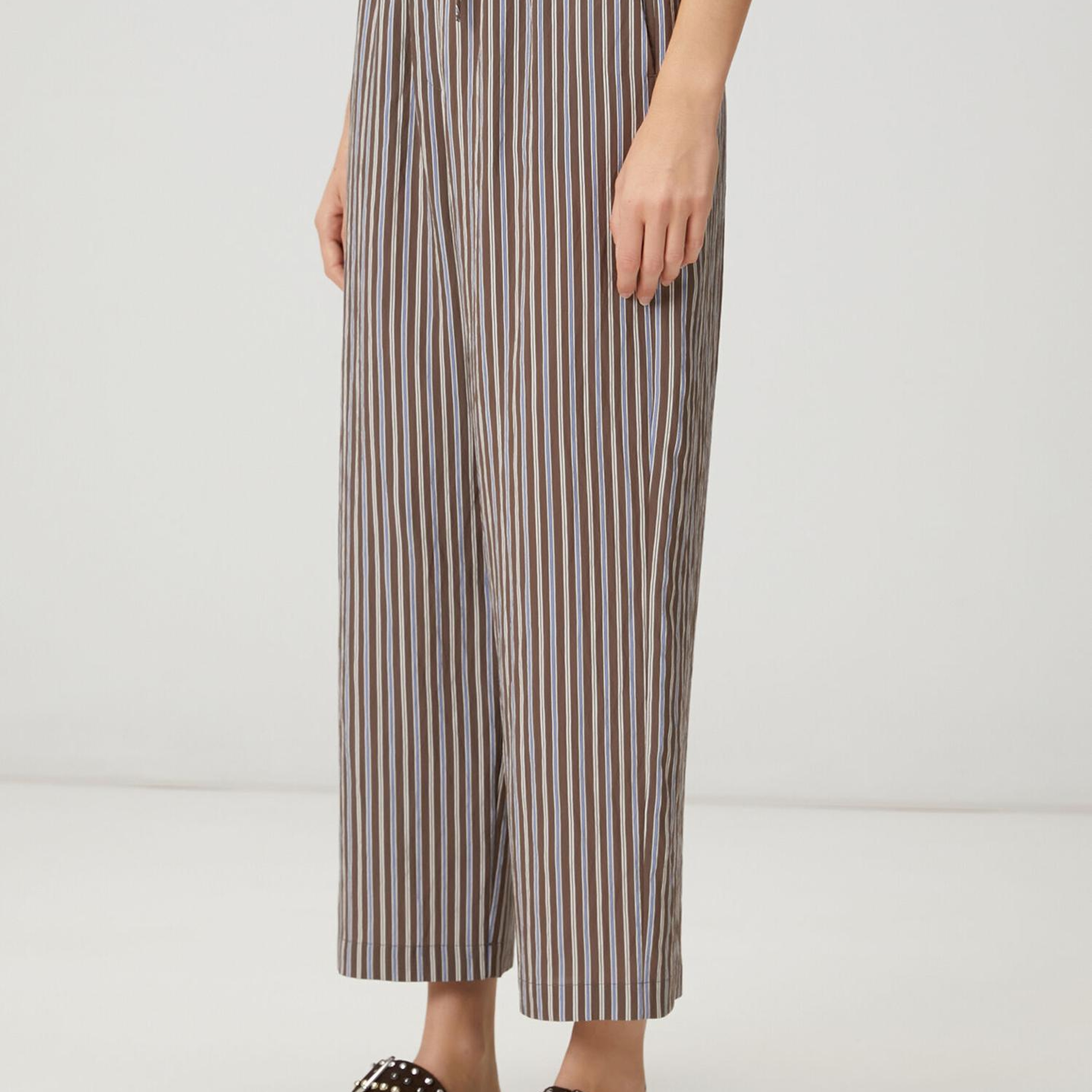 Beymen Club Kadın Kahverengi Çizgili Bol Paça Pantolon