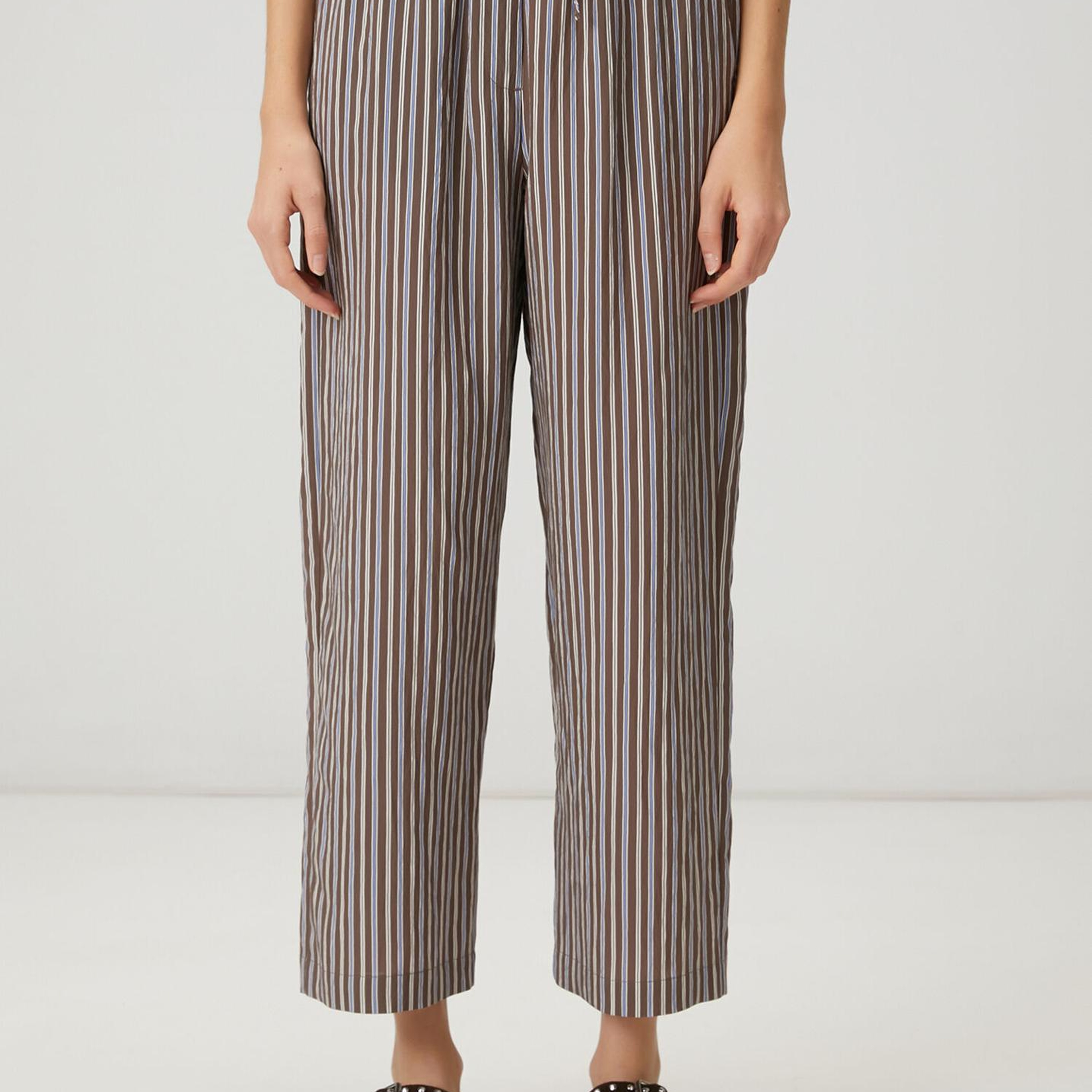 Beymen Club Kadın Kahverengi Çizgili Bol Paça Pantolon