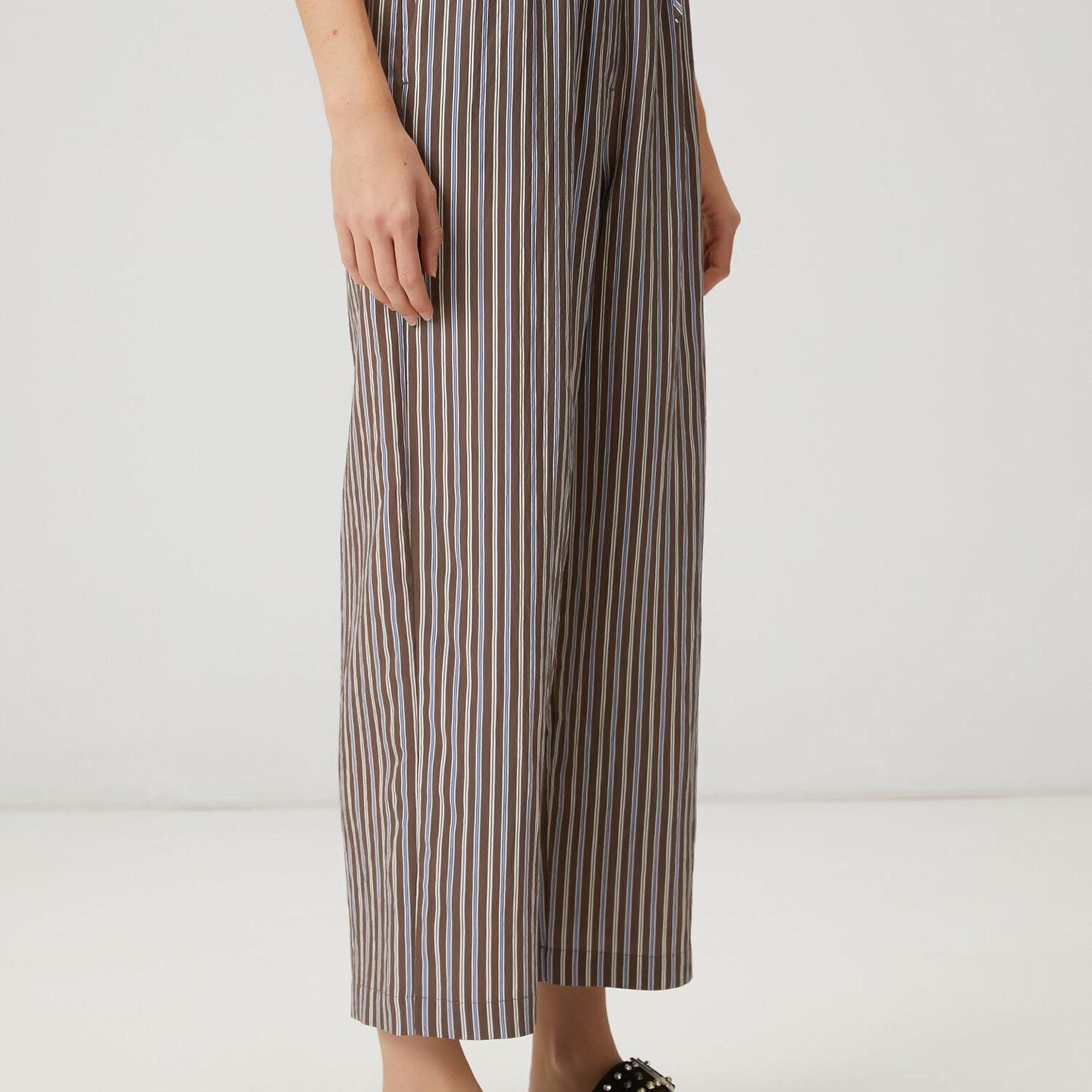 Beymen Club Kadın Kahverengi Çizgili Bol Paça Pantolon