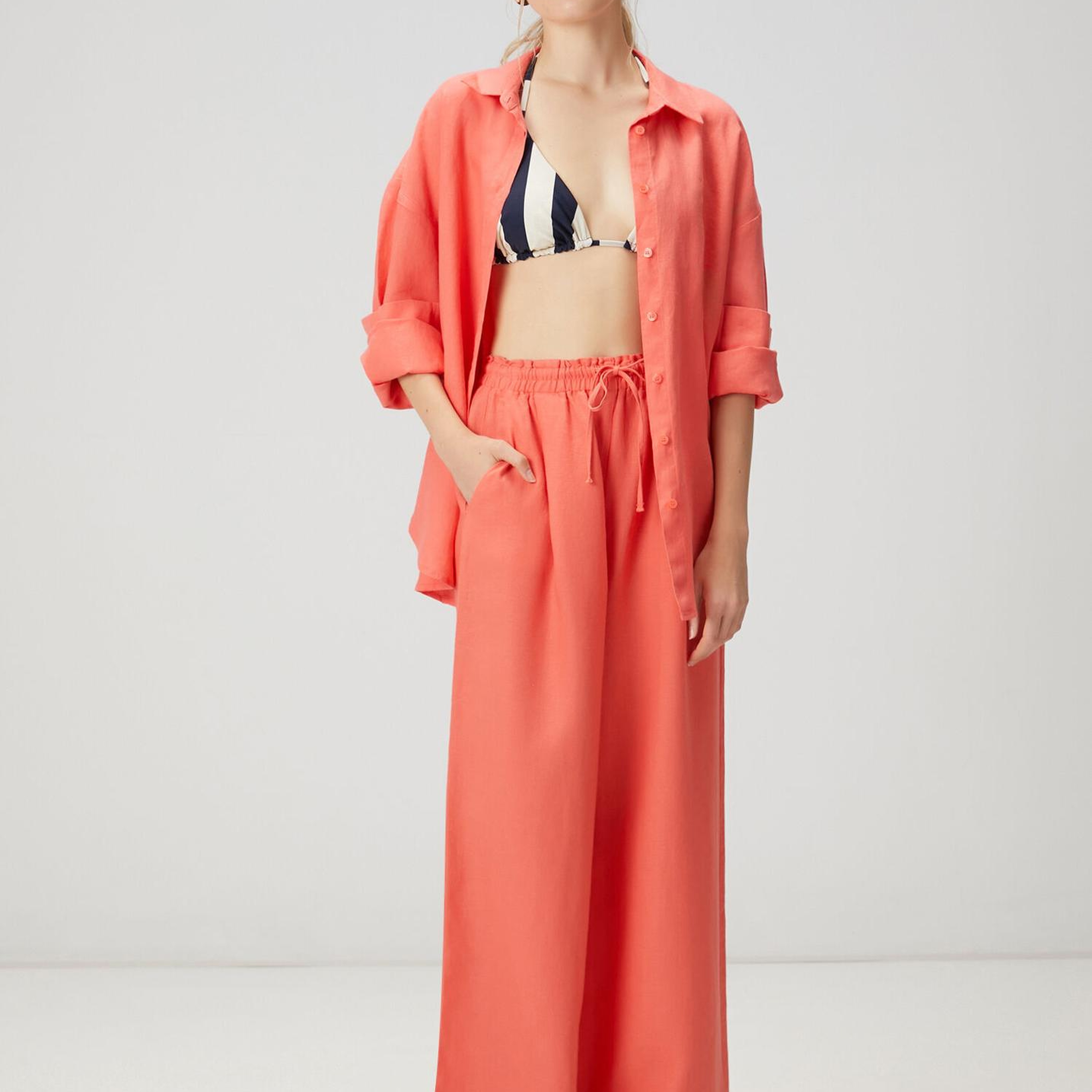 Beymen Club Kadın Somon Bol Paça Keten Pantolon