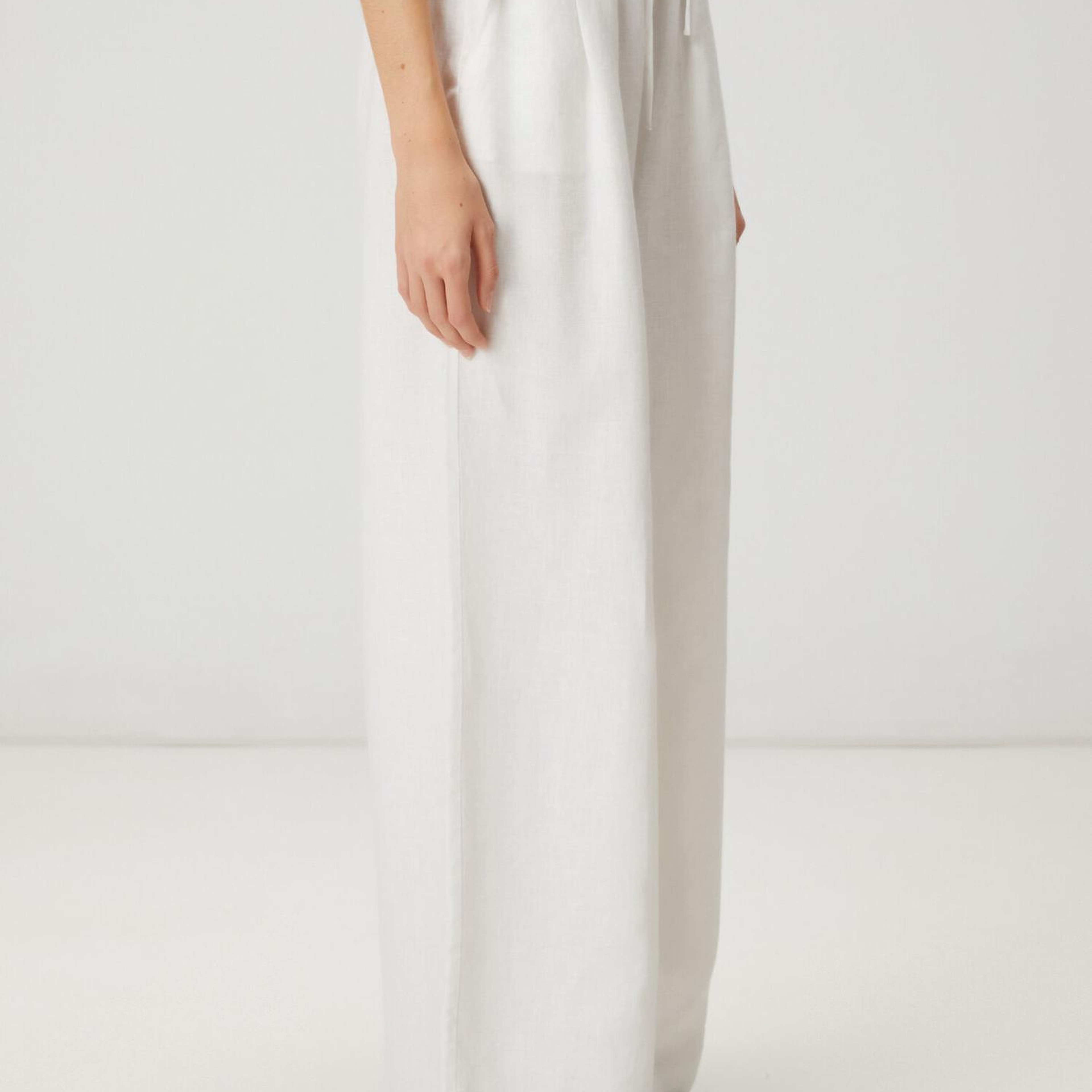 Beymen Club Kadın Kırık Beyaz Bol Paça Keten Pantolon