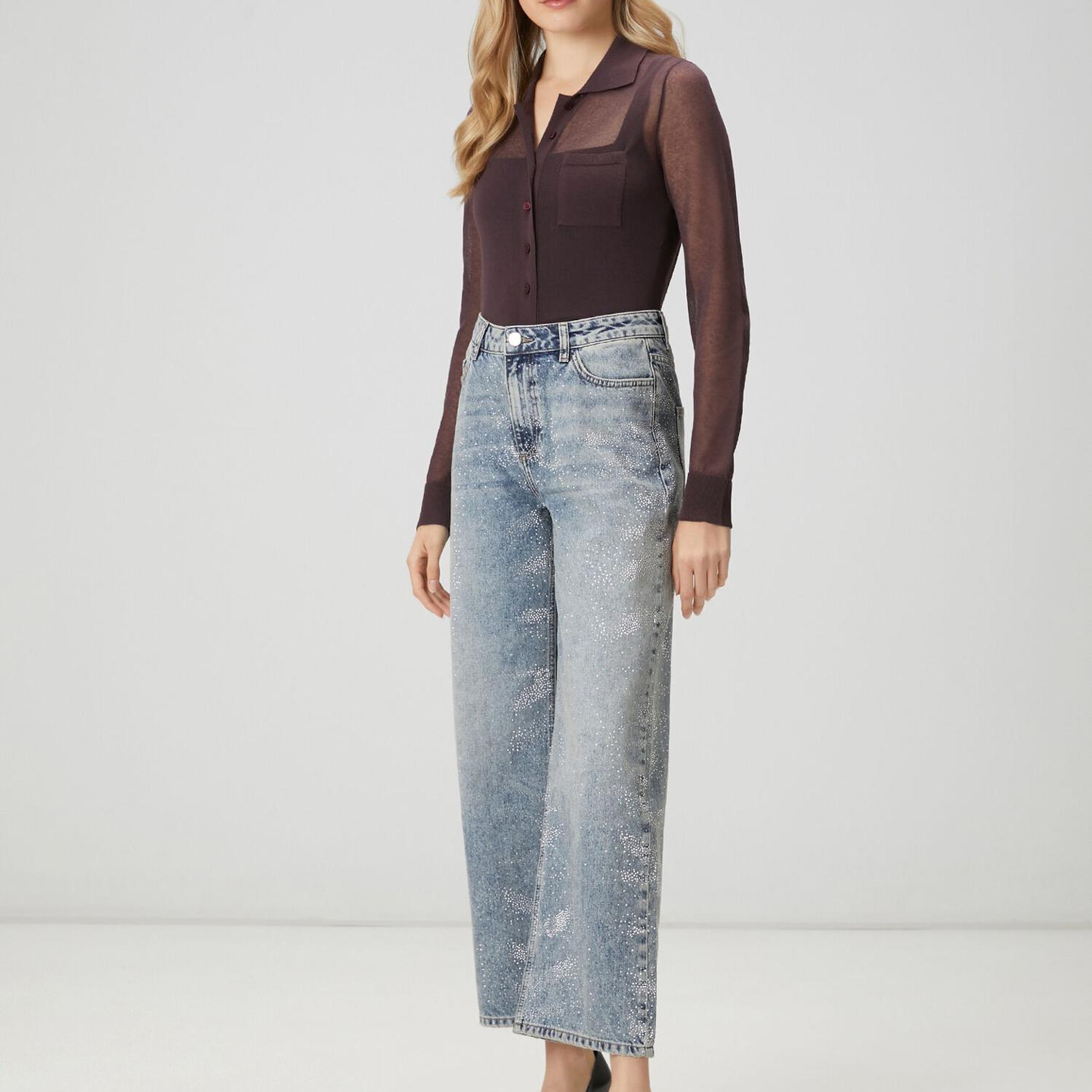 Beymen Club Kadın Mavi Hotfix Flare Jean Pantolon