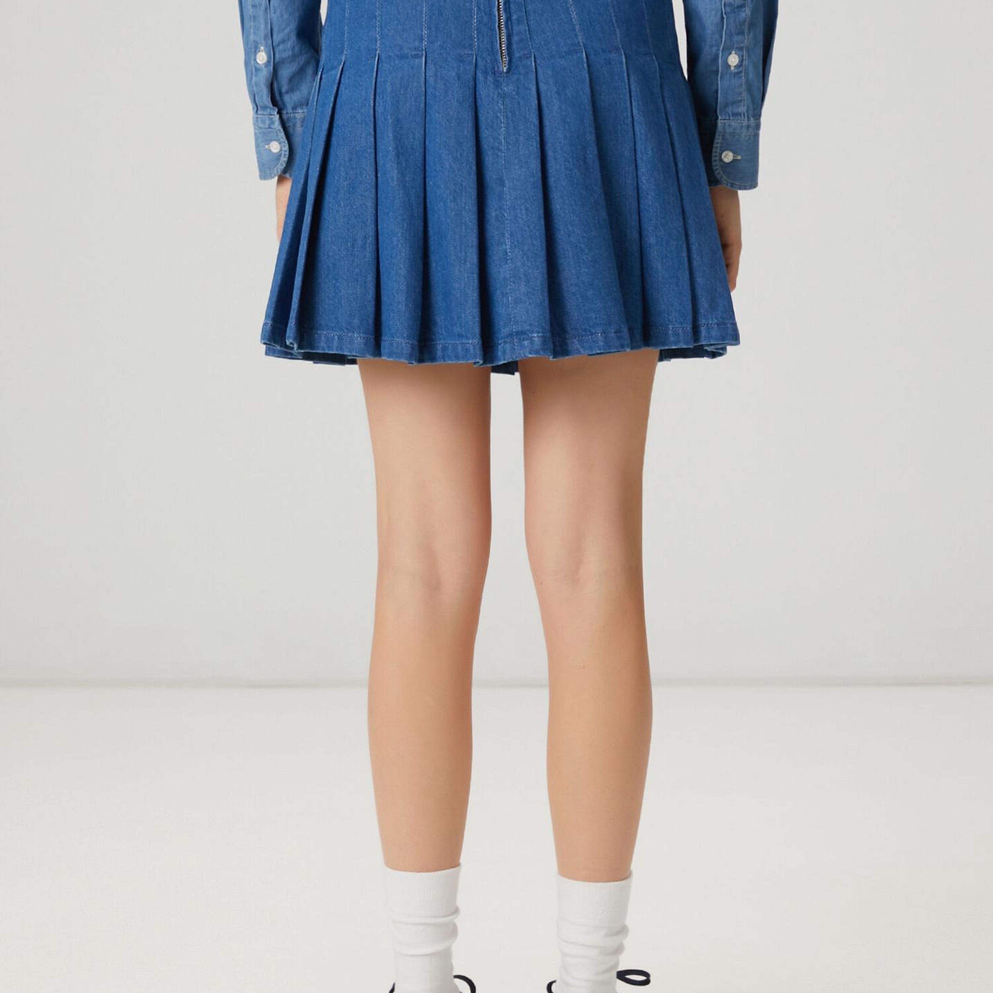 Beymen Club Kadın Mavi Pileli Mini Denim Etek