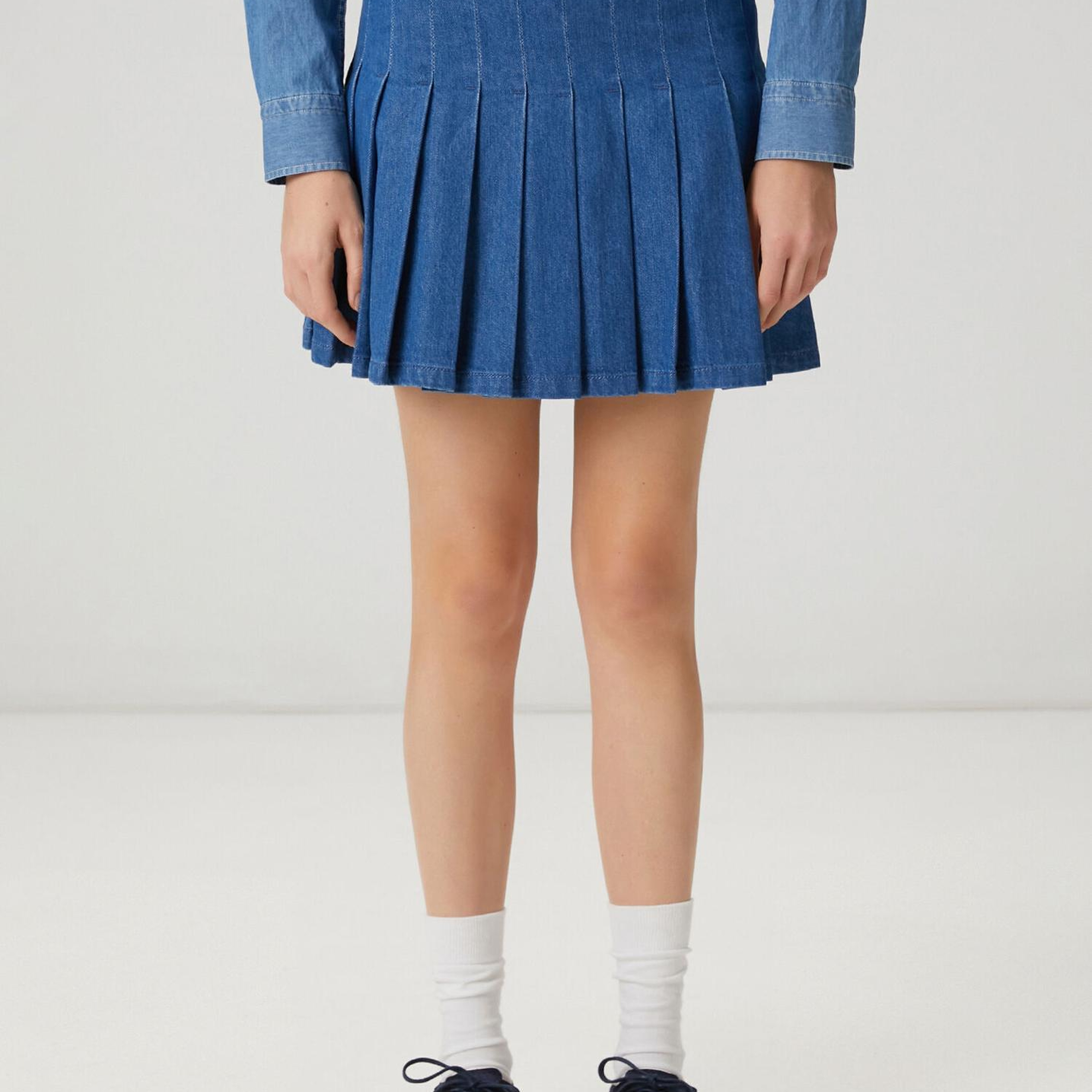 Beymen Club Kadın Mavi Pileli Mini Denim Etek