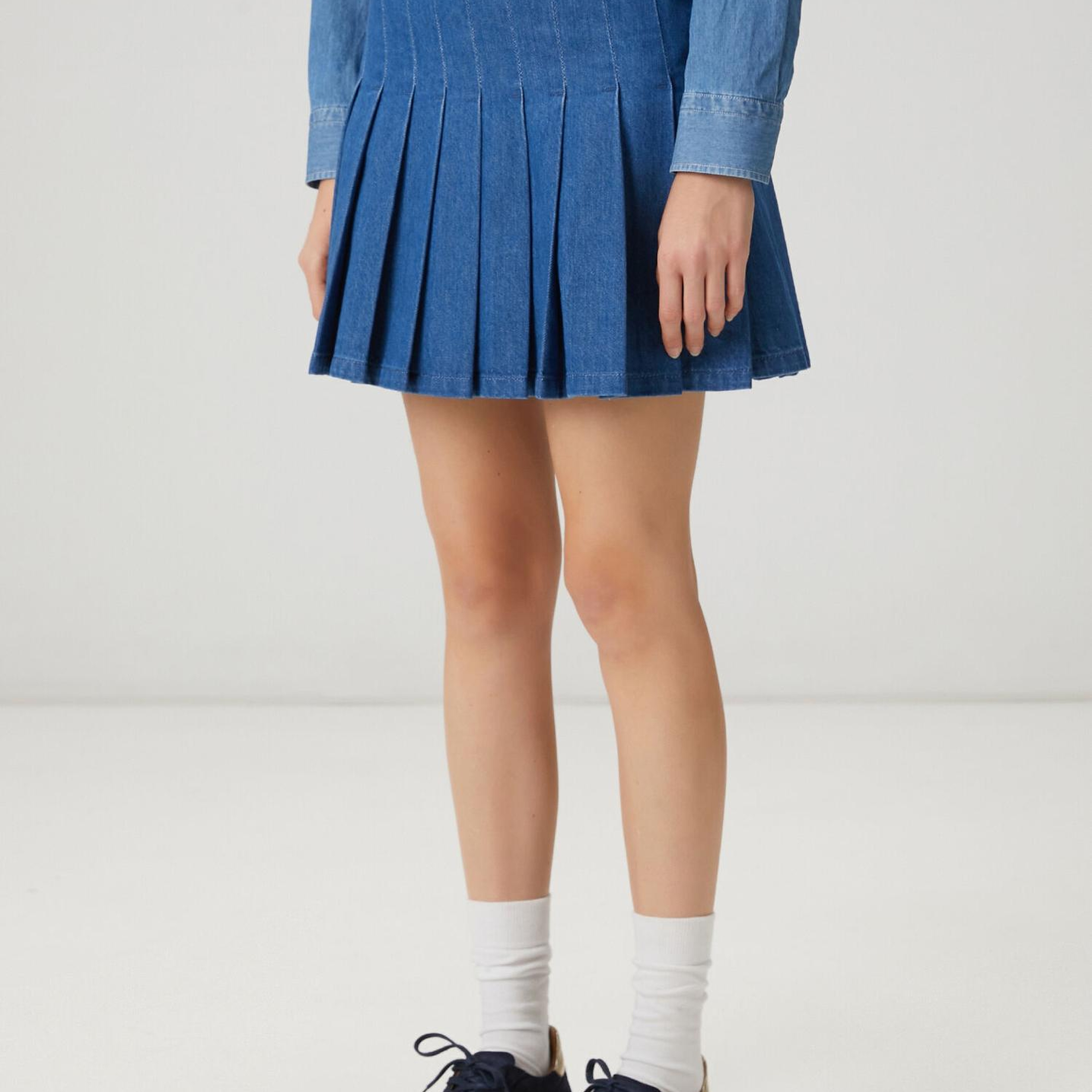 Beymen Club Kadın Mavi Pileli Mini Denim Etek