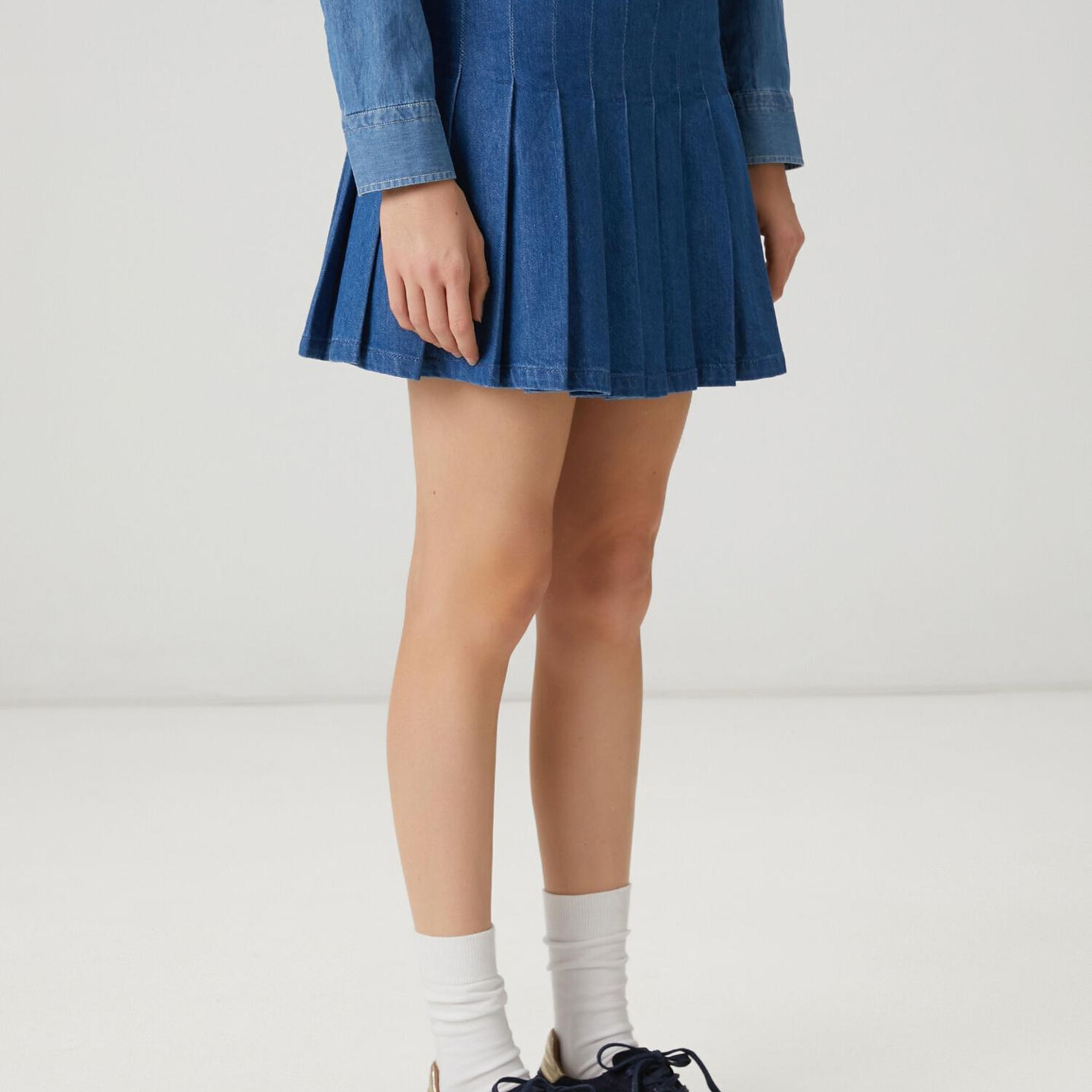 Beymen Club Kadın Mavi Pileli Mini Denim Etek