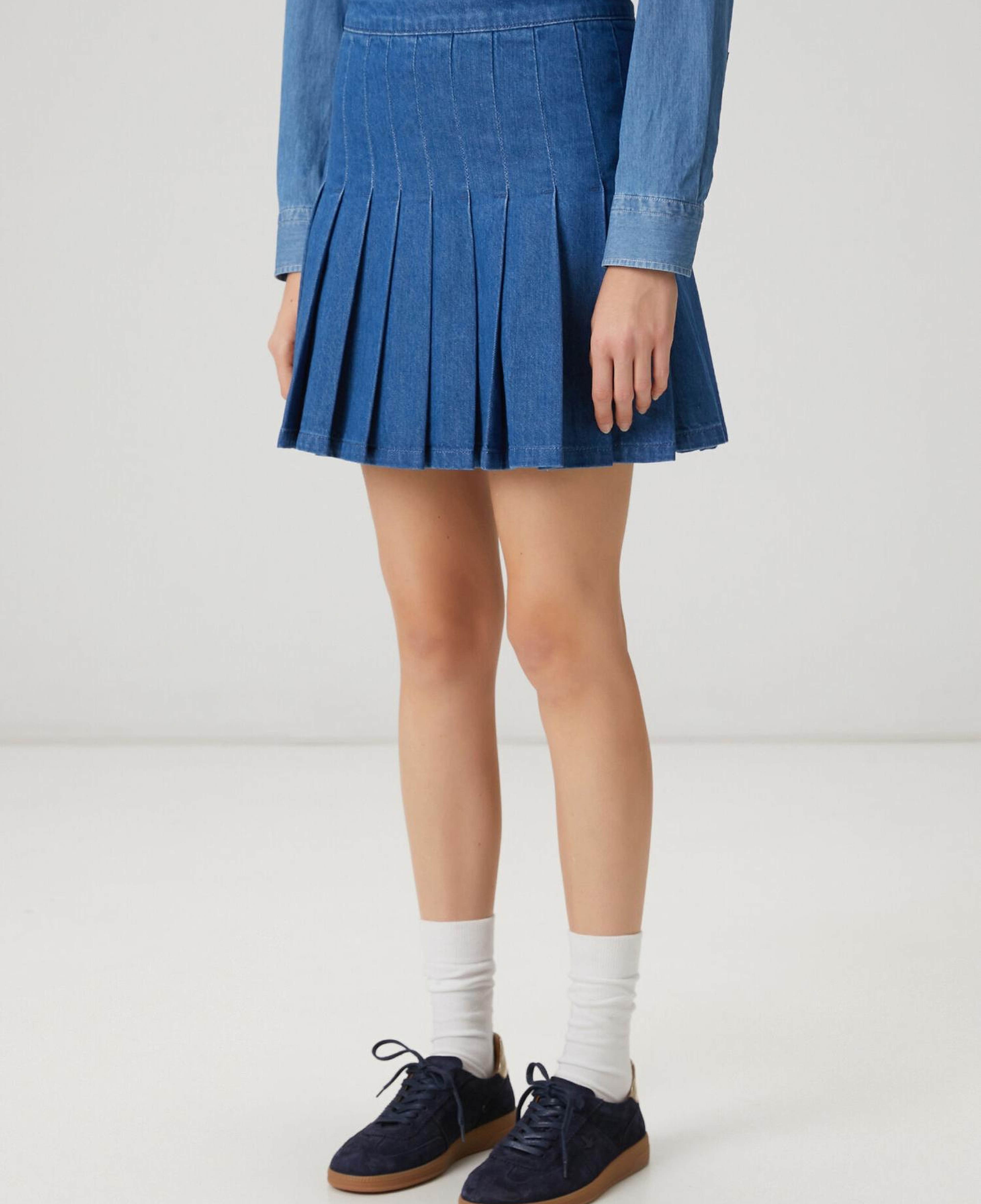 Beymen Club Kadın Mavi Pileli Mini Denim Etek