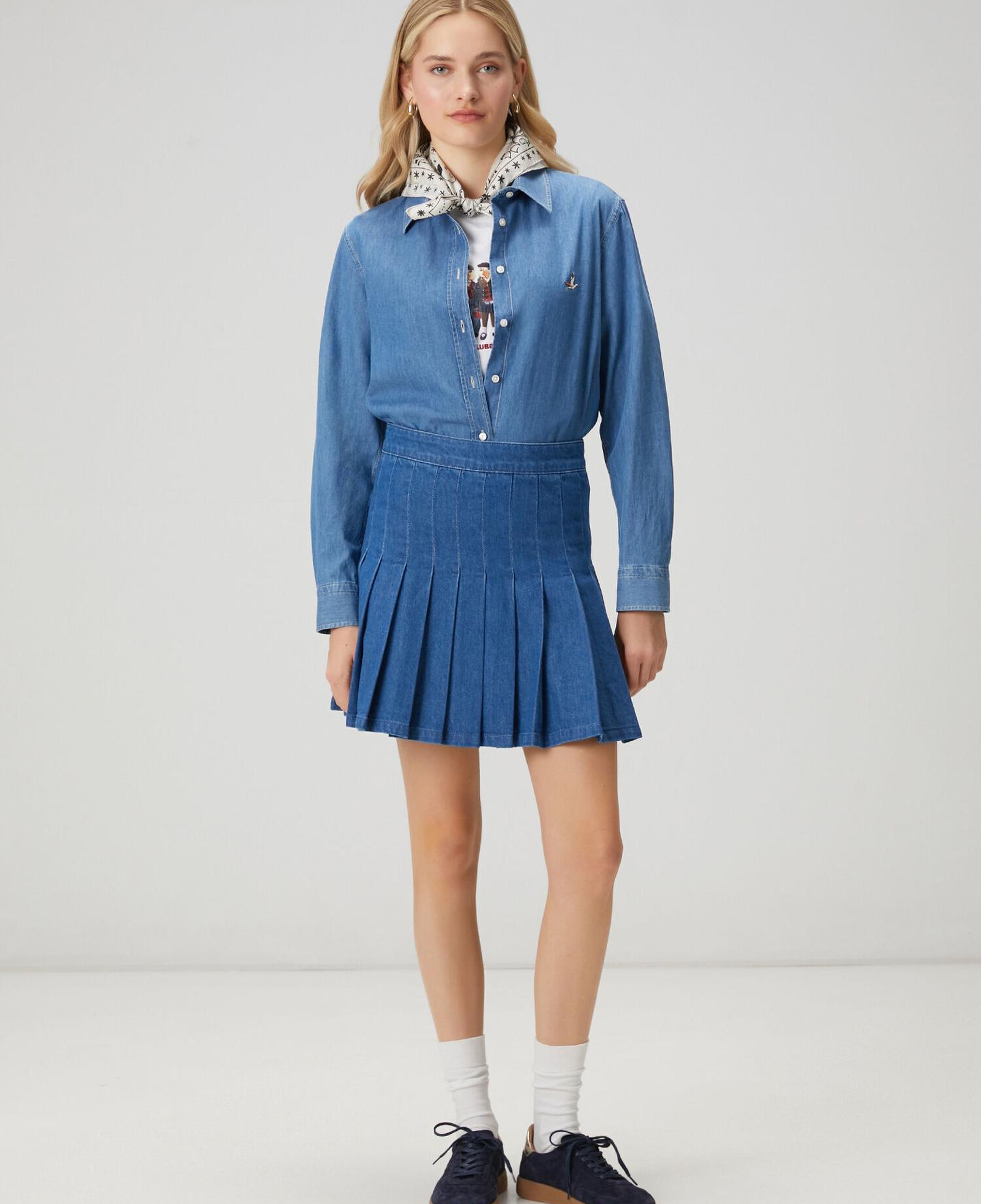 Beymen Club Kadın Mavi Pileli Mini Denim Etek