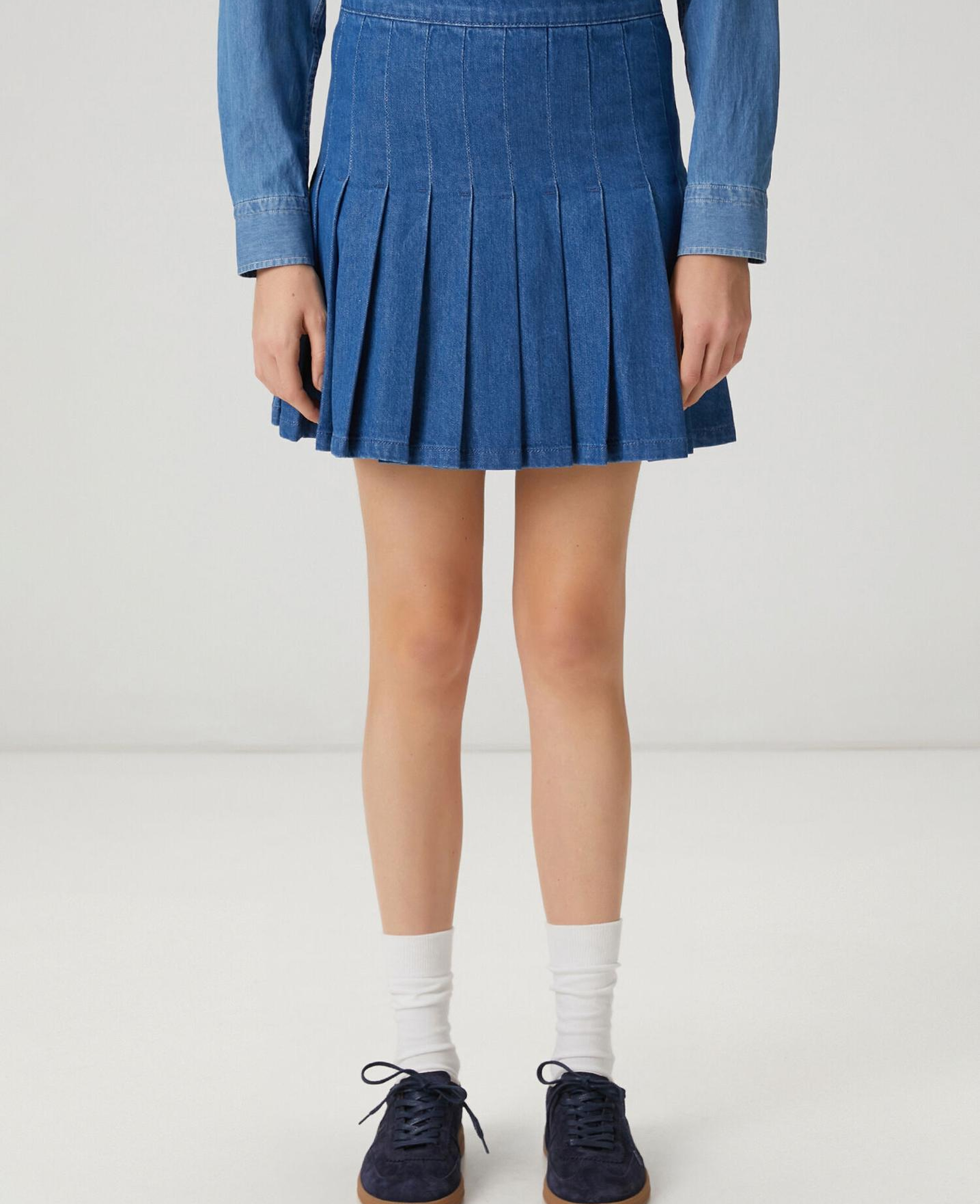 Beymen Club Kadın Mavi Pileli Mini Denim Etek