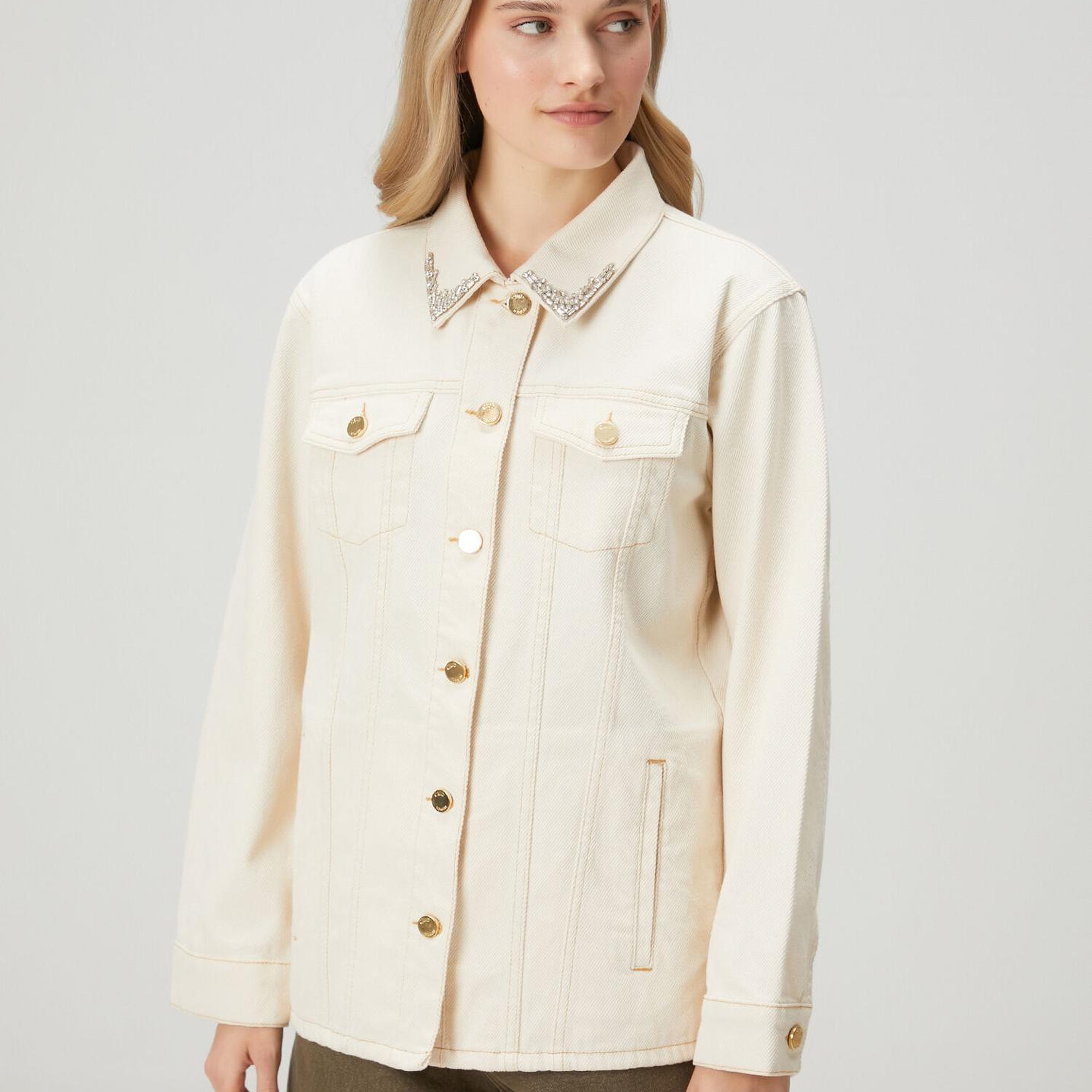 Beymen Club Kadın Kırık Beyaz Taşlı Gömlek Formlu Denim Ceket
