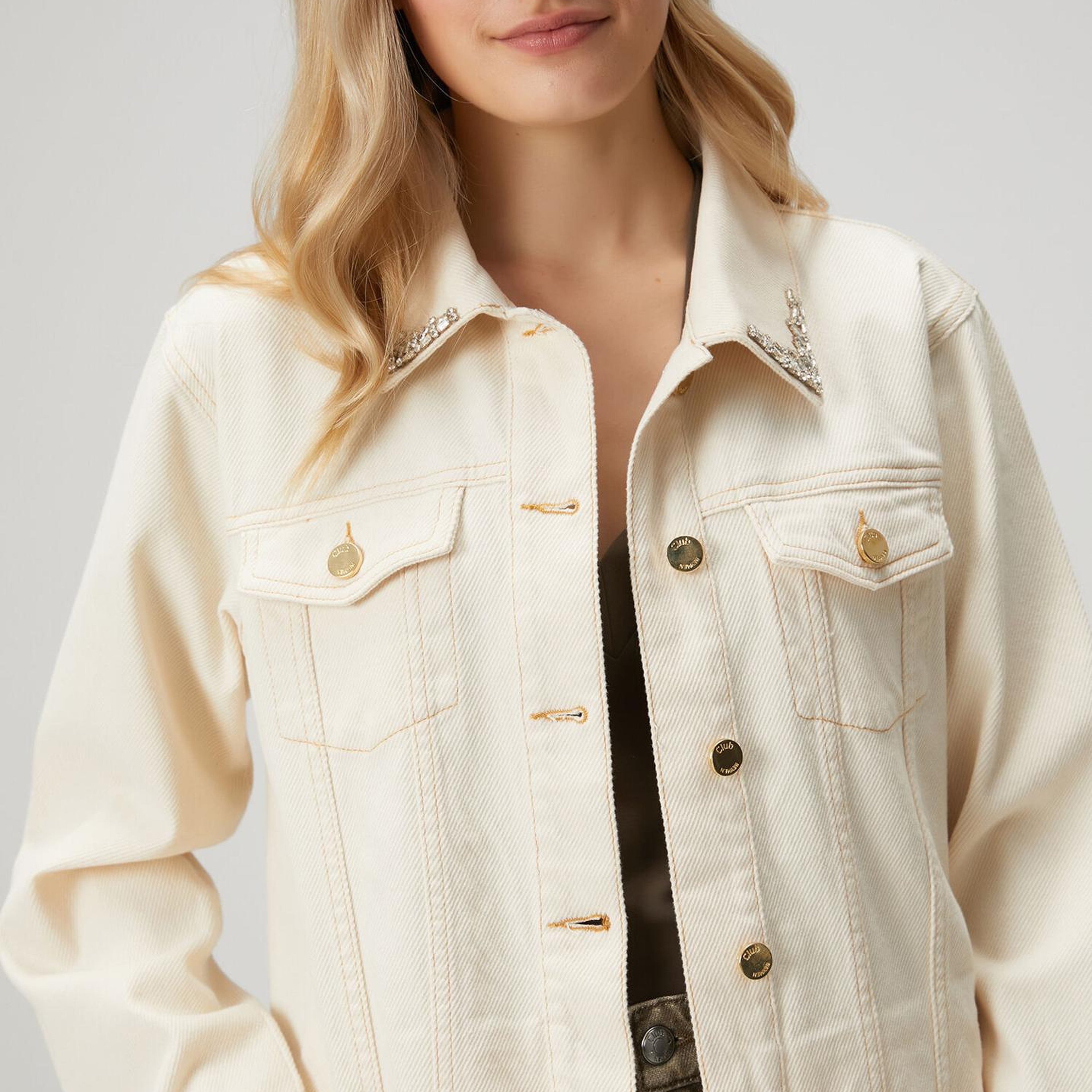Beymen Club Kadın Kırık Beyaz Taşlı Gömlek Formlu Denim Ceket