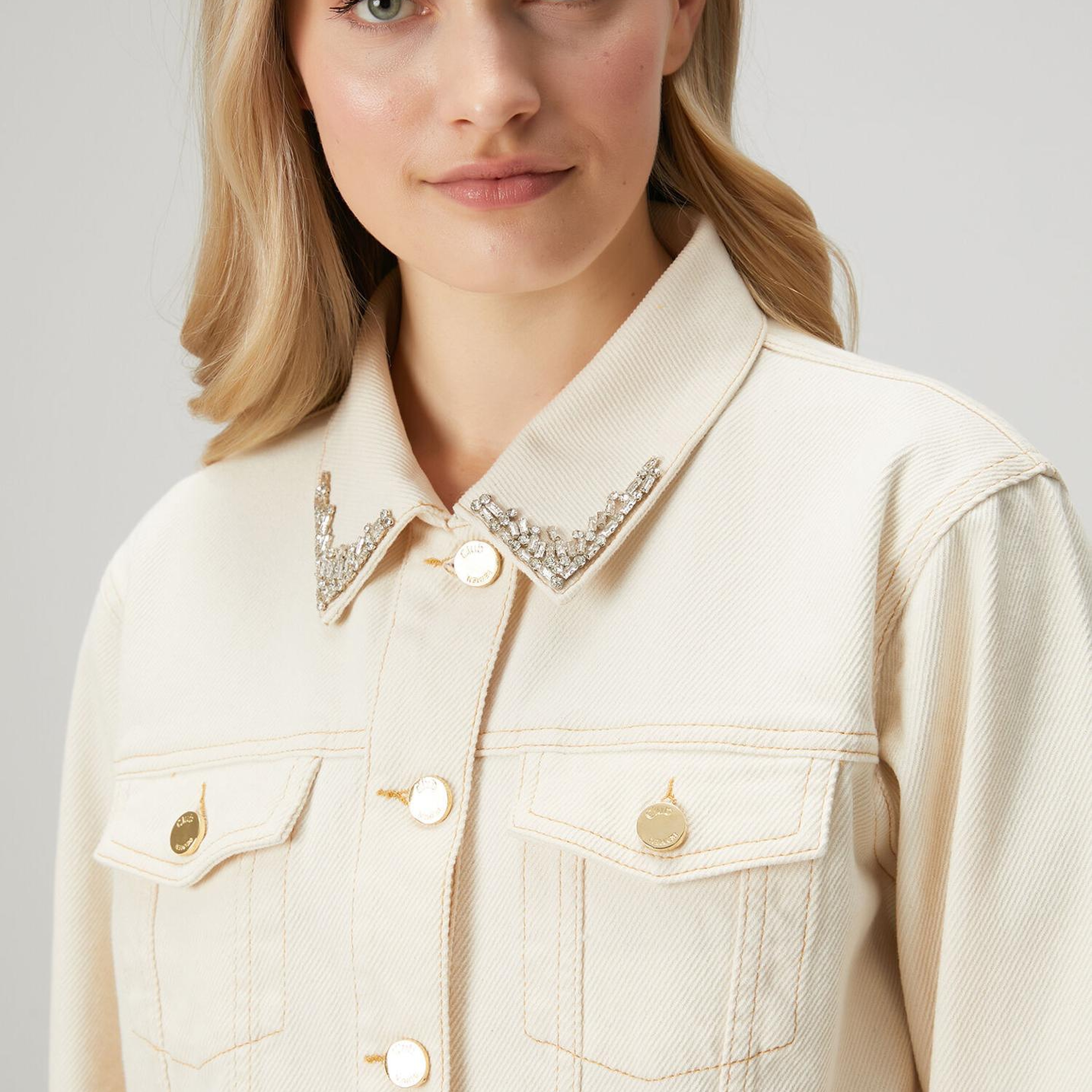 Beymen Club Kadın Kırık Beyaz Taşlı Gömlek Formlu Denim Ceket