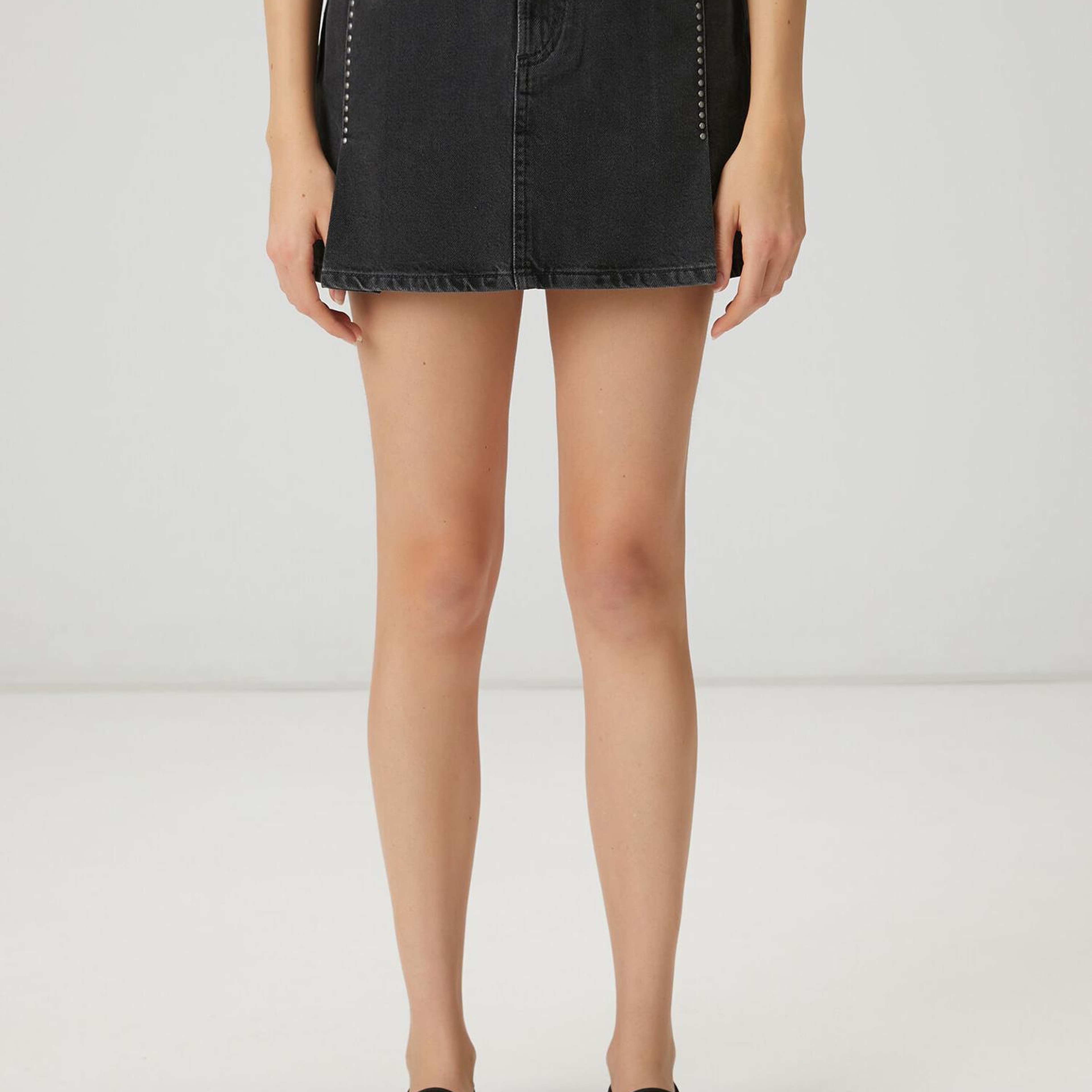 Beymen Club Kadın Antrasit Troklu Pileli Mini Denim Etek