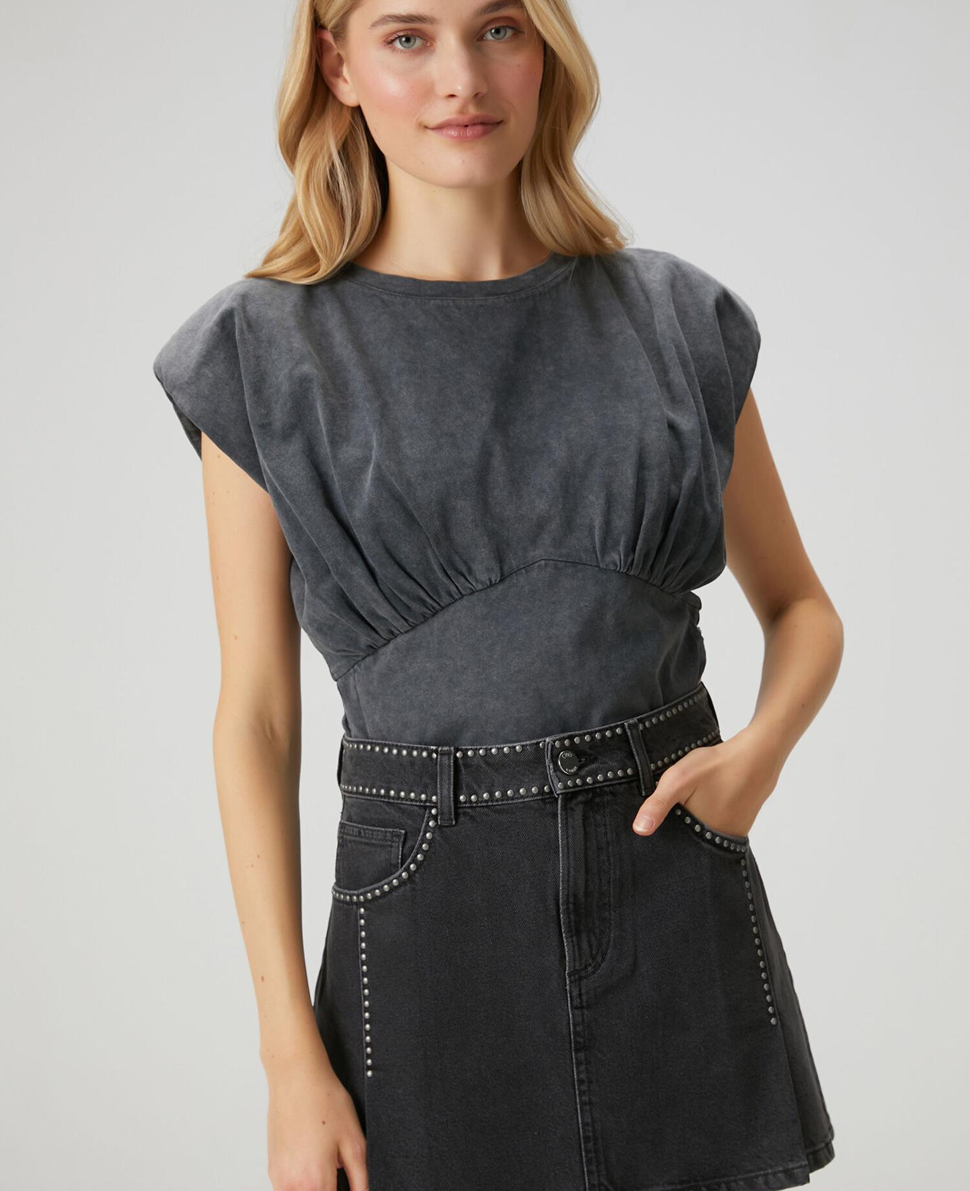 Beymen Club Kadın Antrasit Troklu Pileli Mini Denim Etek