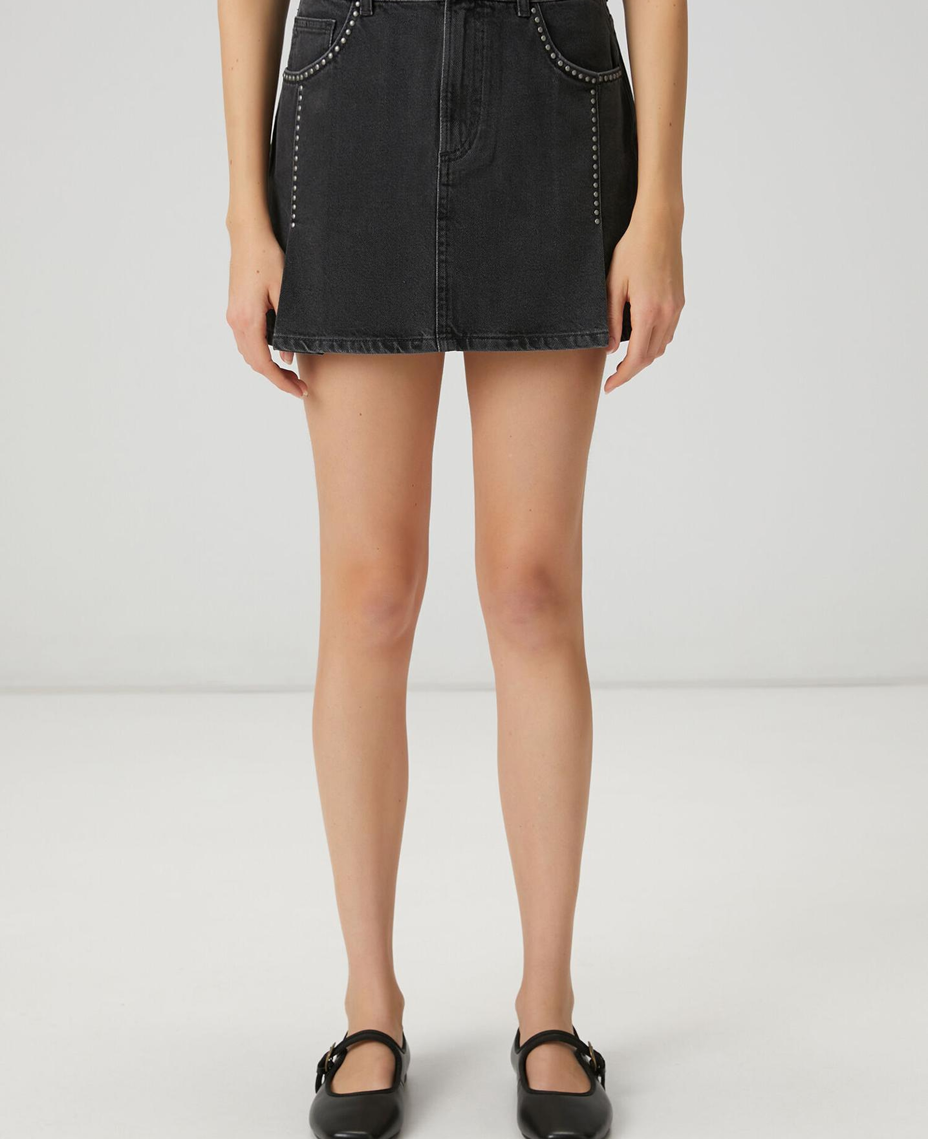 Beymen Club Kadın Antrasit Troklu Pileli Mini Denim Etek