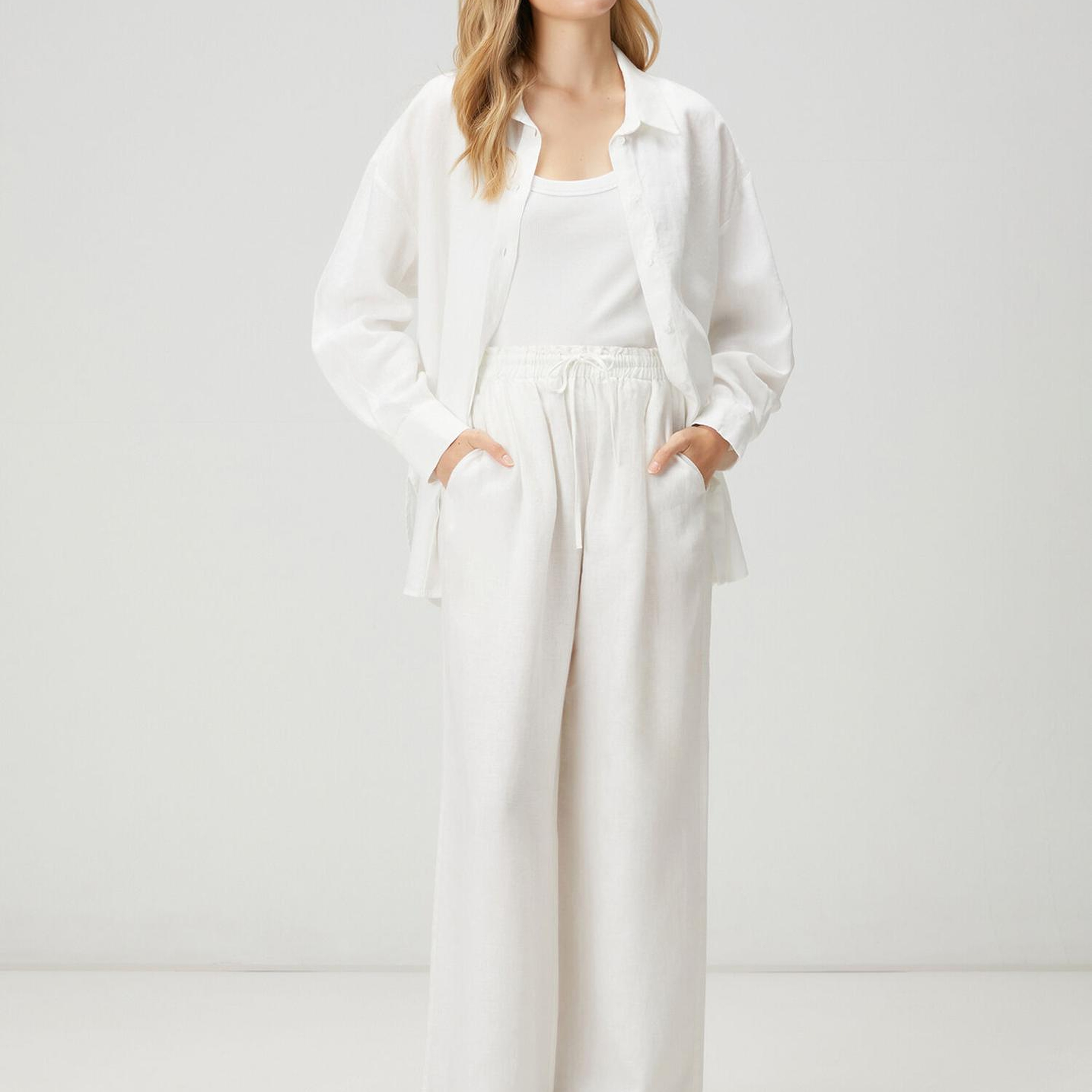 Beymen Club Kadın Oversize Kırık Beyaz Logolu Keten Gömlek