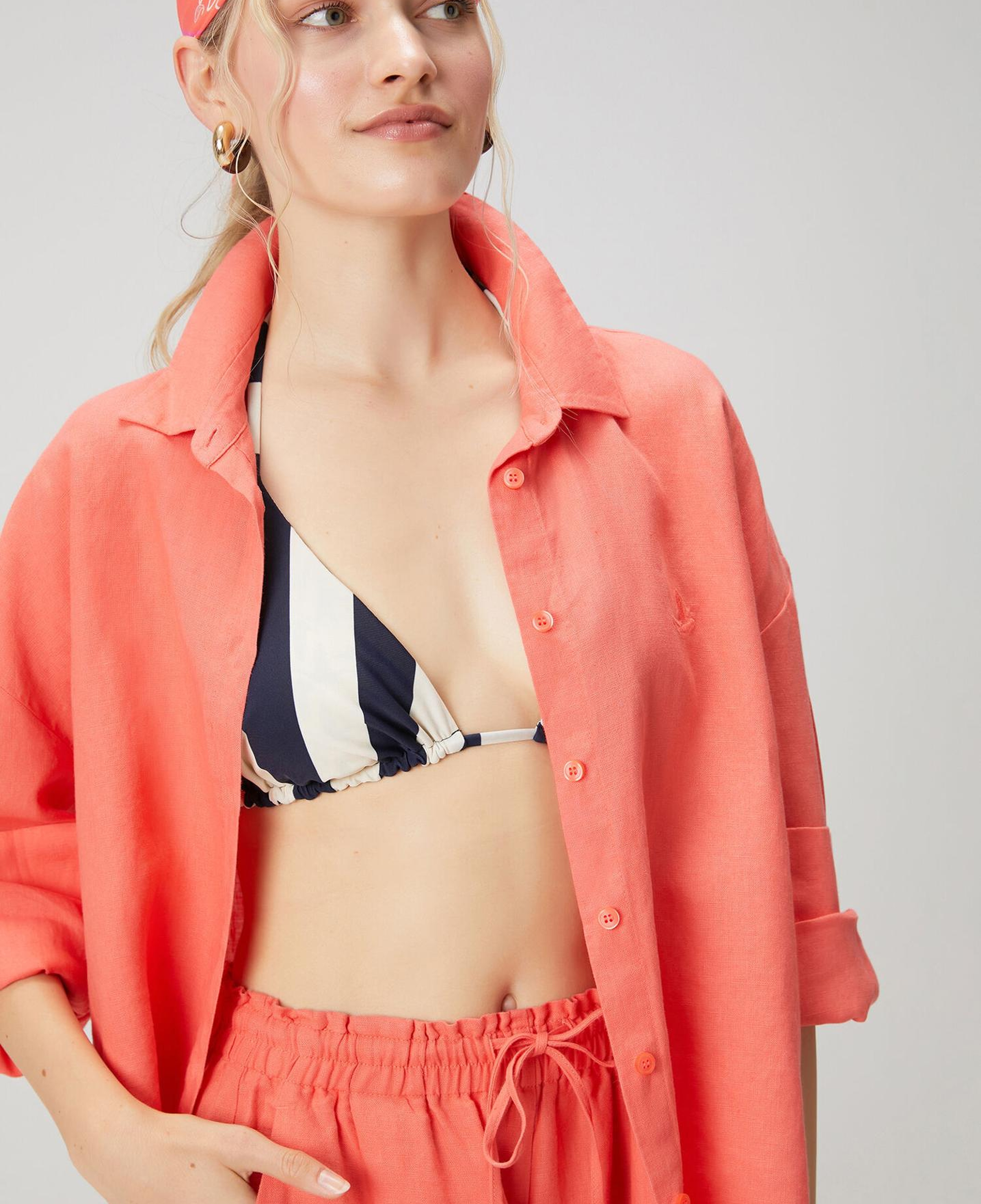 Beymen Club Kadın Oversize Somon Logolu Keten Gömlek