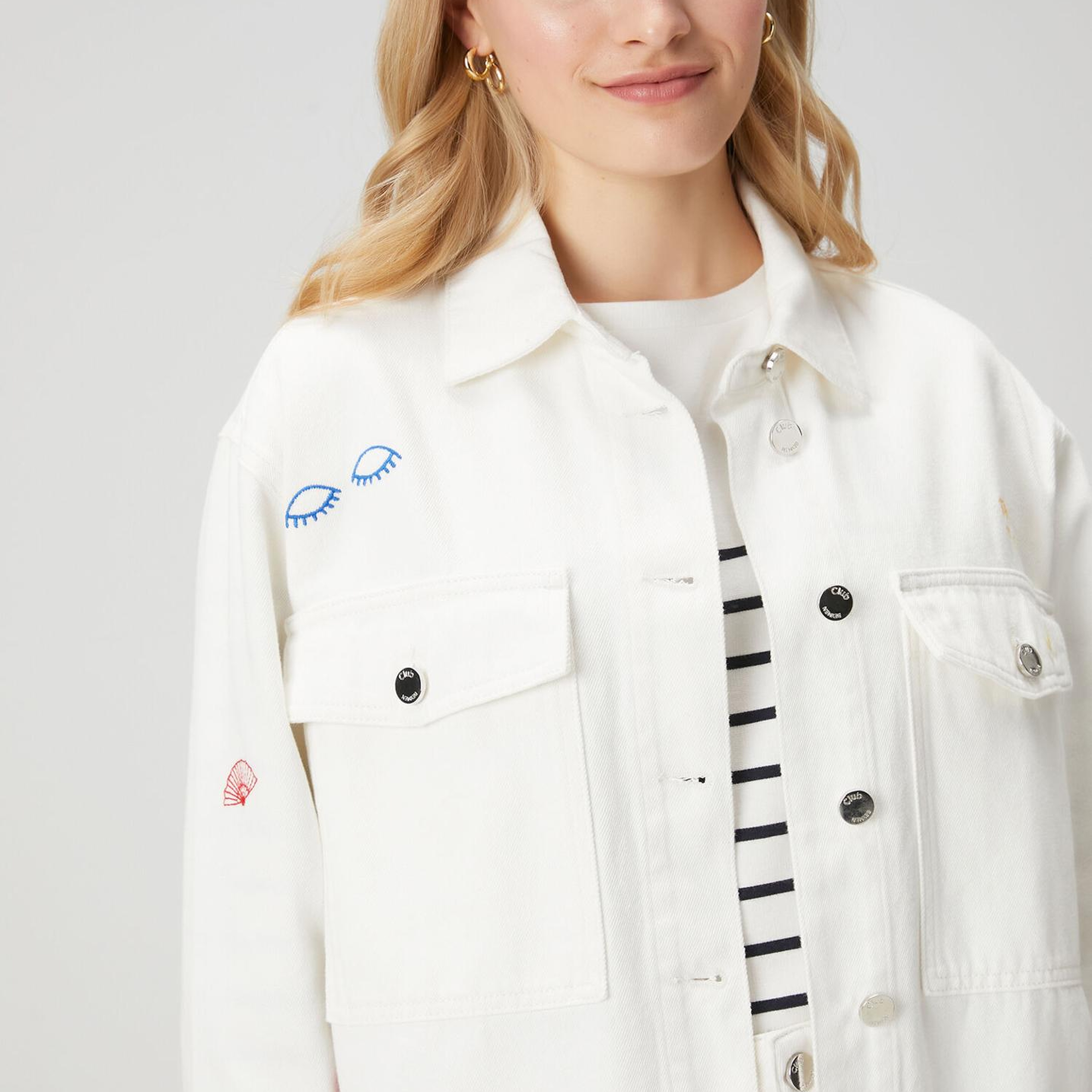 Beymen Club Kadın Oversize Kırık Beyaz Serpme Nakışlı Denim Ceket