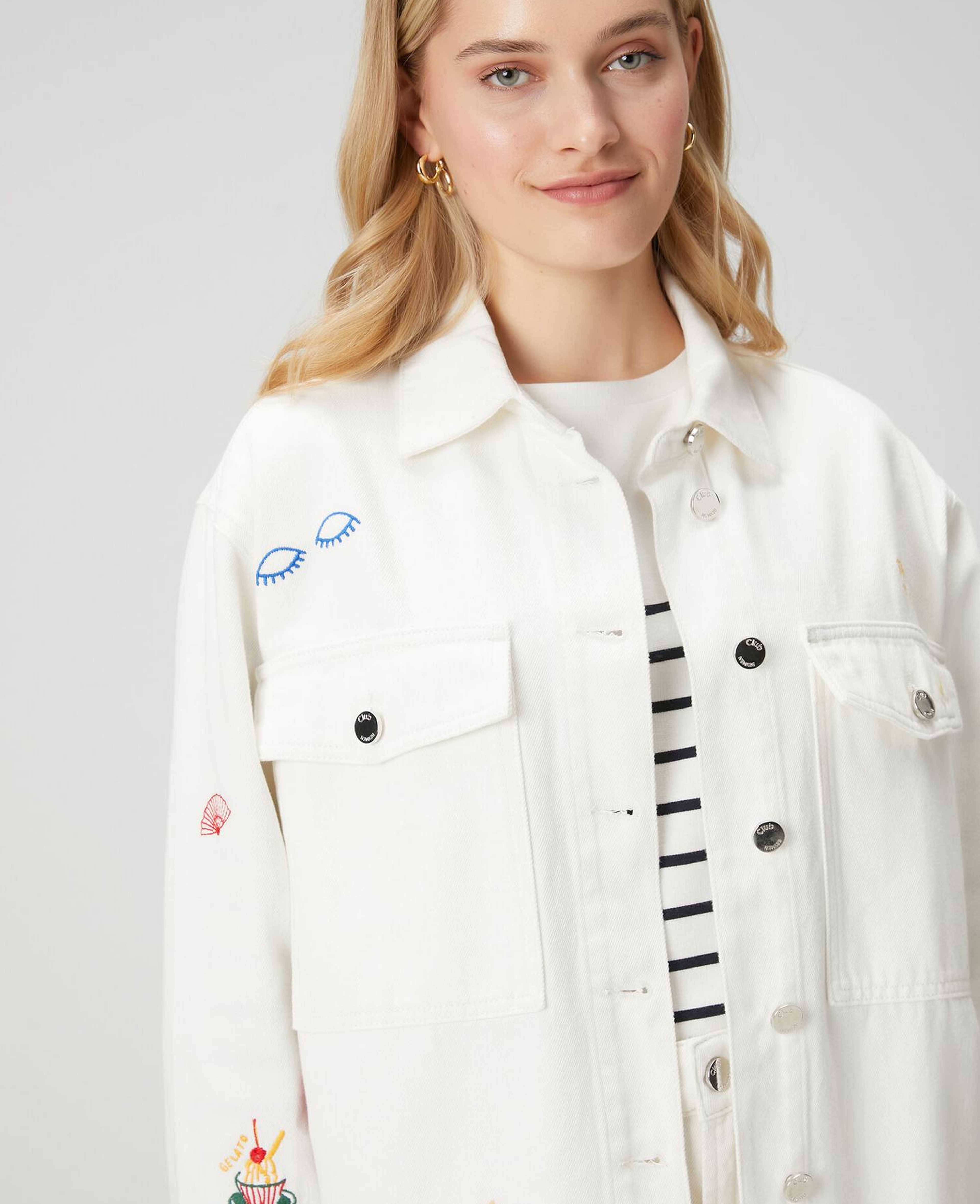 Beymen Club Kadın Oversize Kırık Beyaz Serpme Nakışlı Denim Ceket