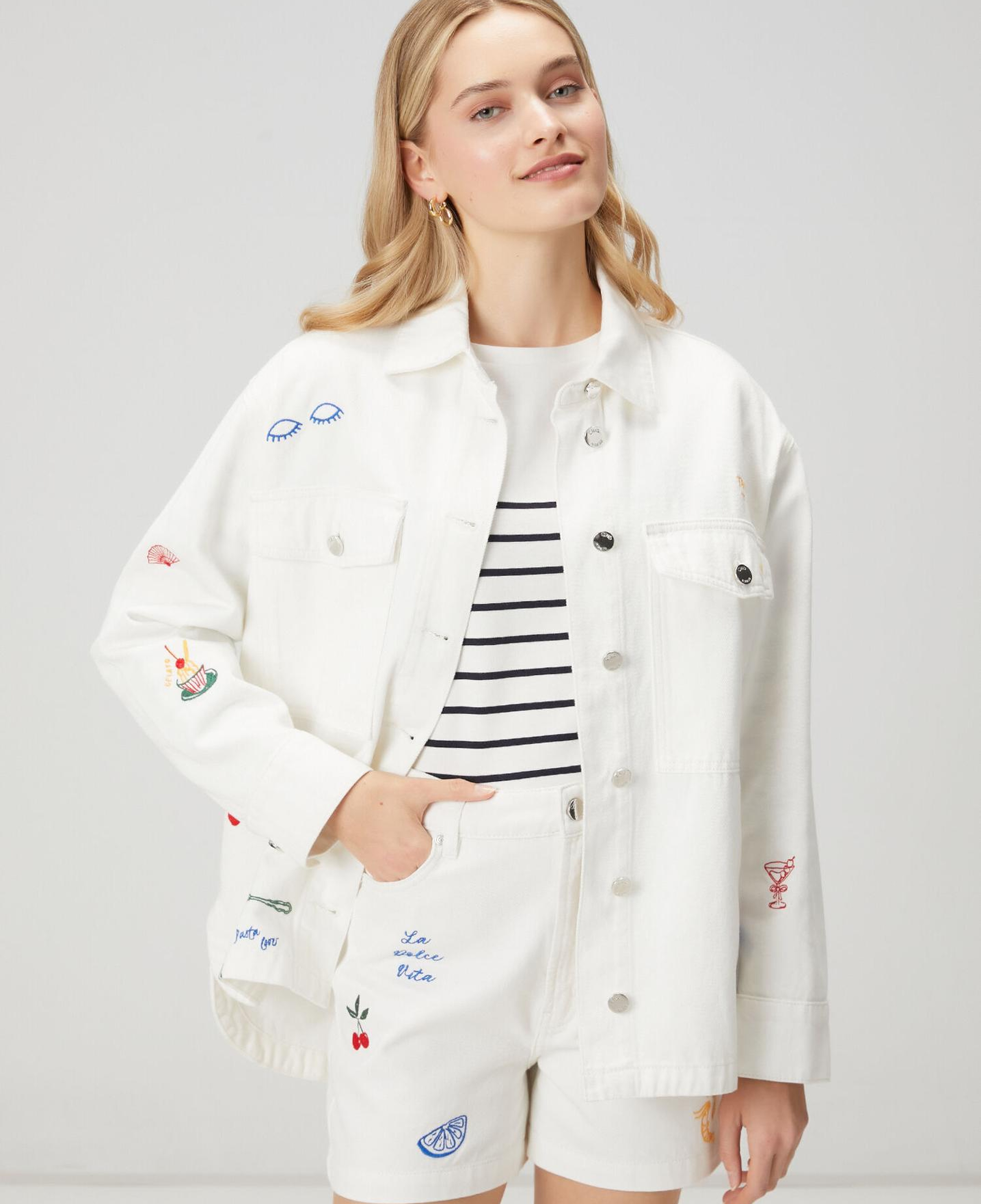 Beymen Club Kadın Oversize Kırık Beyaz Serpme Nakışlı Denim Ceket