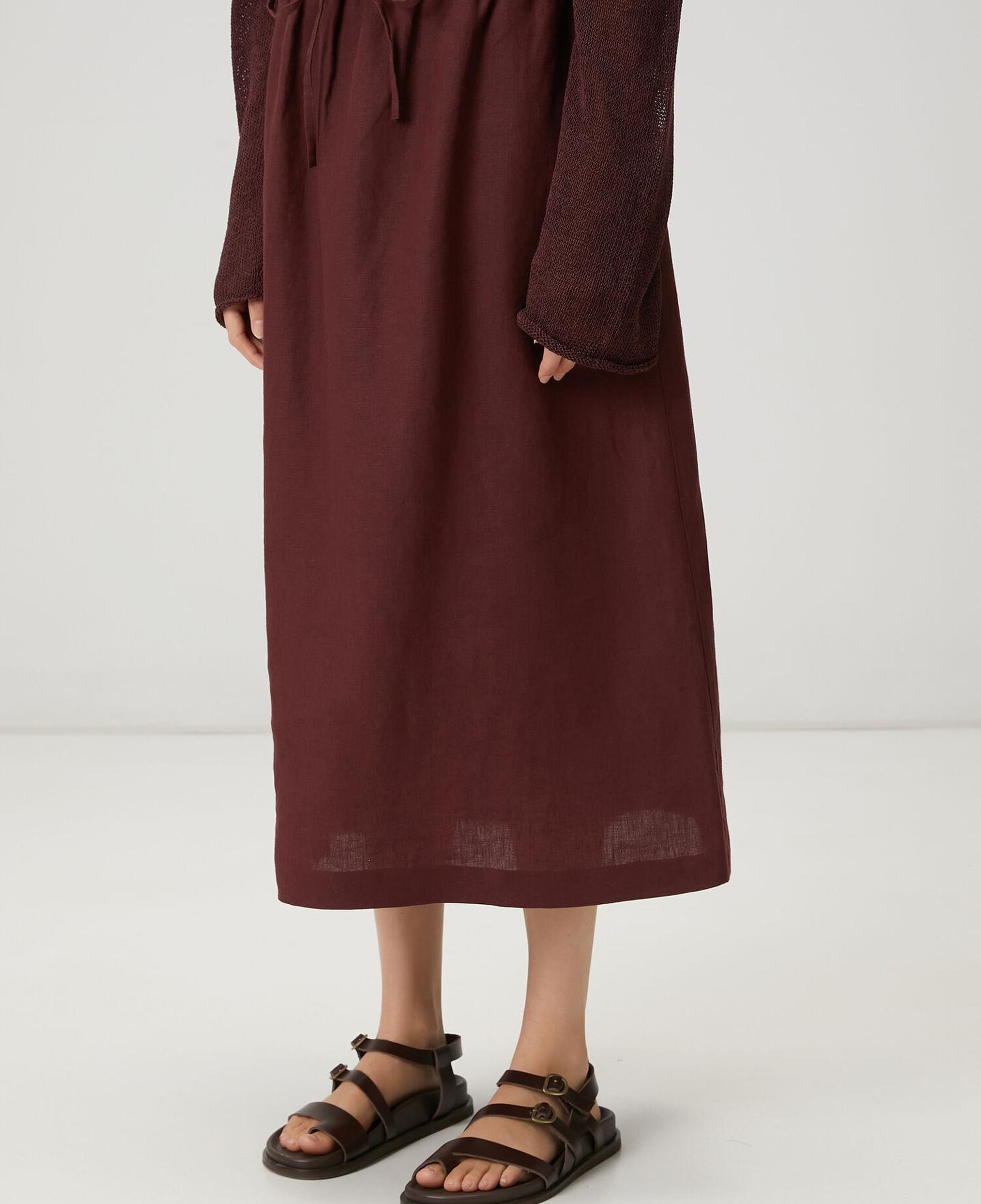 Beymen Club Kadın Mürdüm Bağcıklı Midi Keten Etek