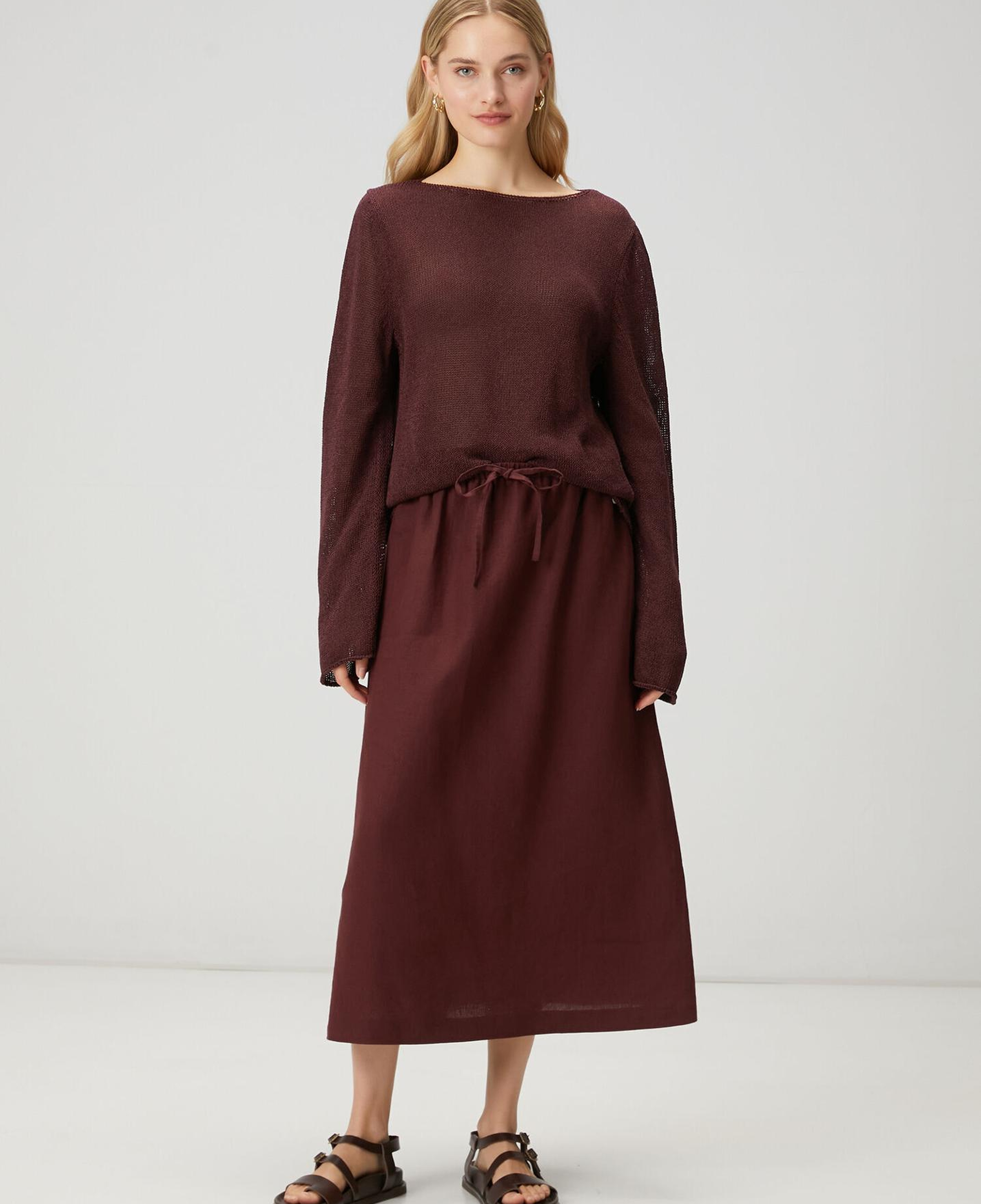 Beymen Club Kadın Mürdüm Bağcıklı Midi Keten Etek