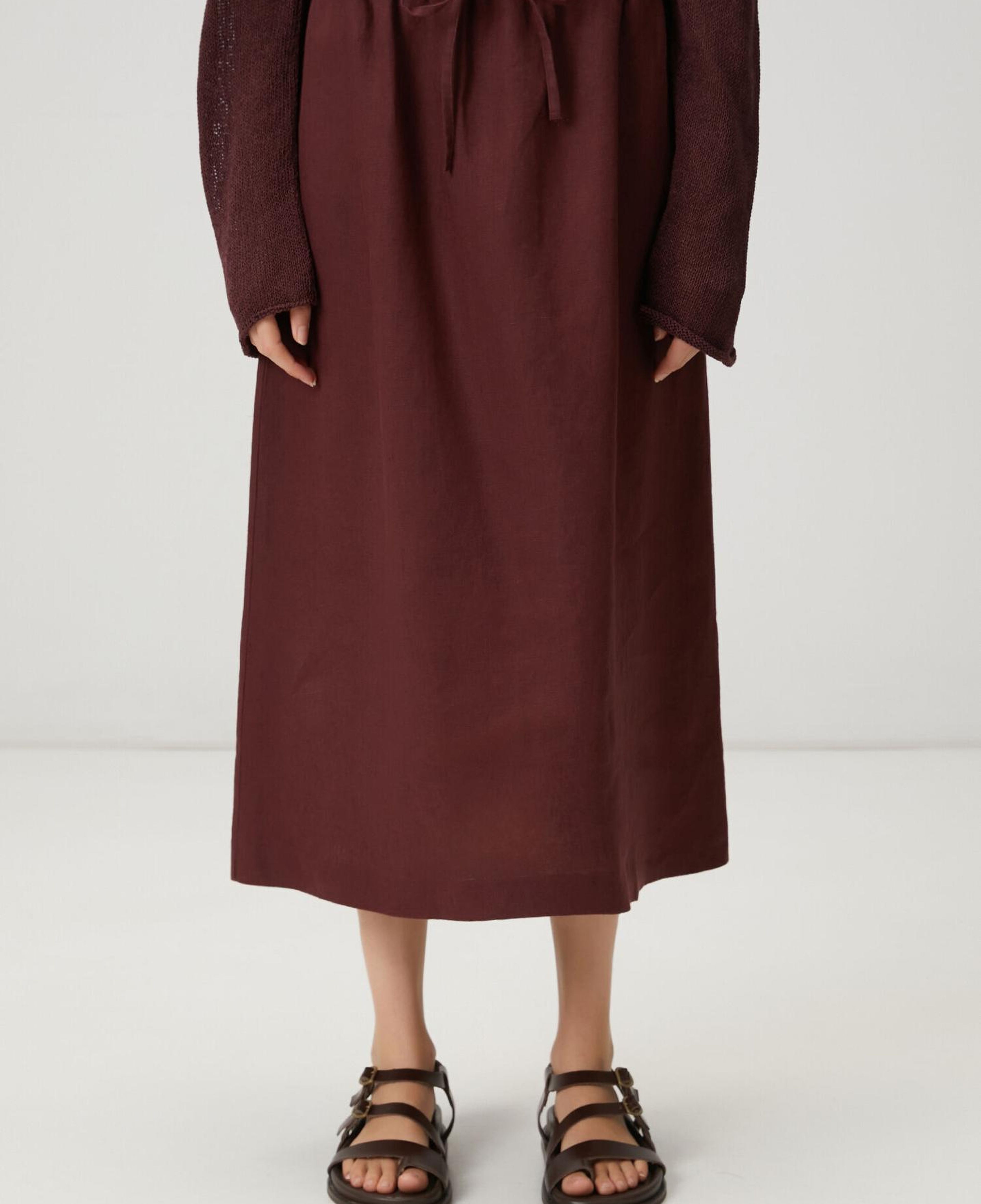 Beymen Club Kadın Mürdüm Bağcıklı Midi Keten Etek